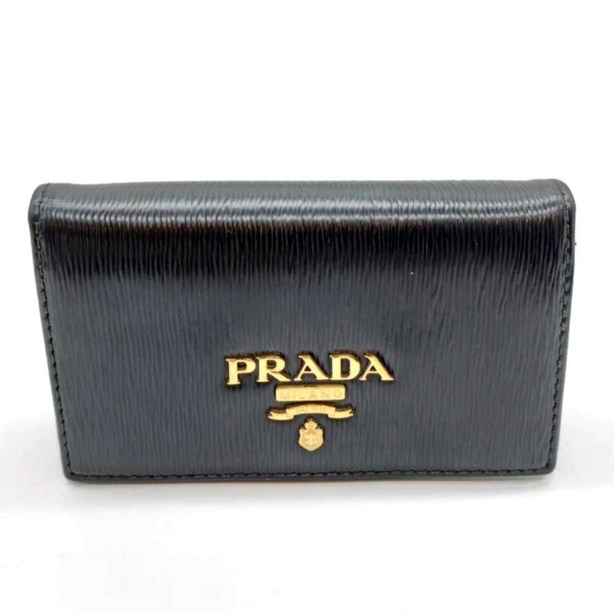 Prada Card Case, Business Holder, Black Vitello Move Leather, PRADA