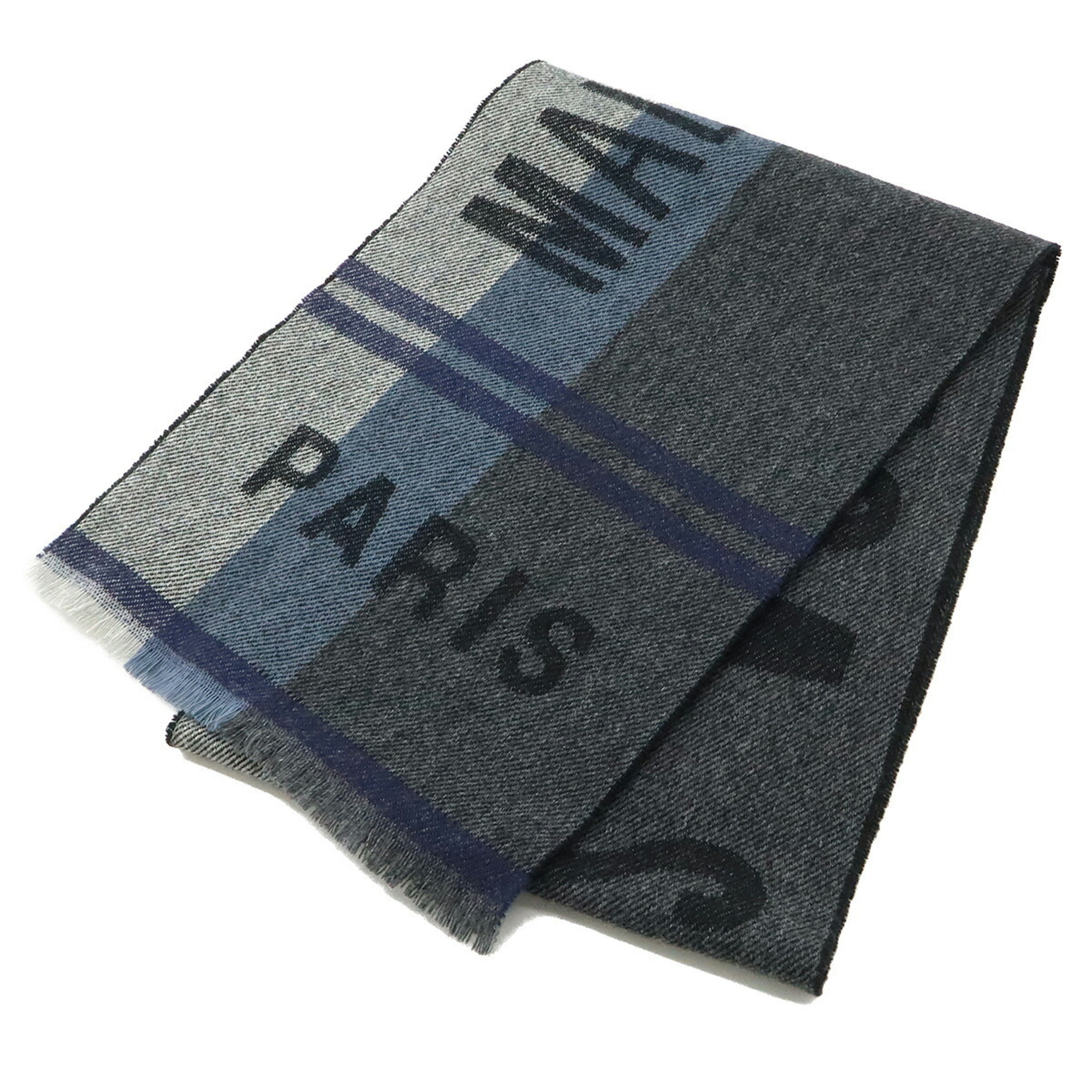 LOUIS VUITTON Louis Vuitton Scarf 90% Wool 10% Cashmere Gray Blue Black