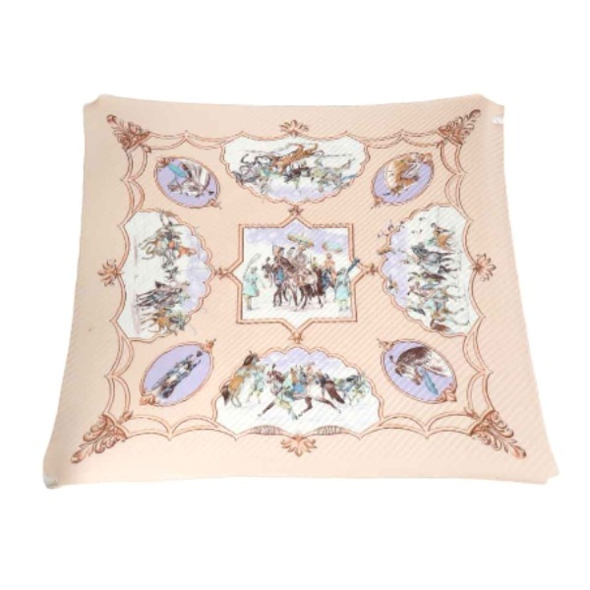 HERMES Pleated Scarf Carre Horse Pattern Hermes Pink Beige