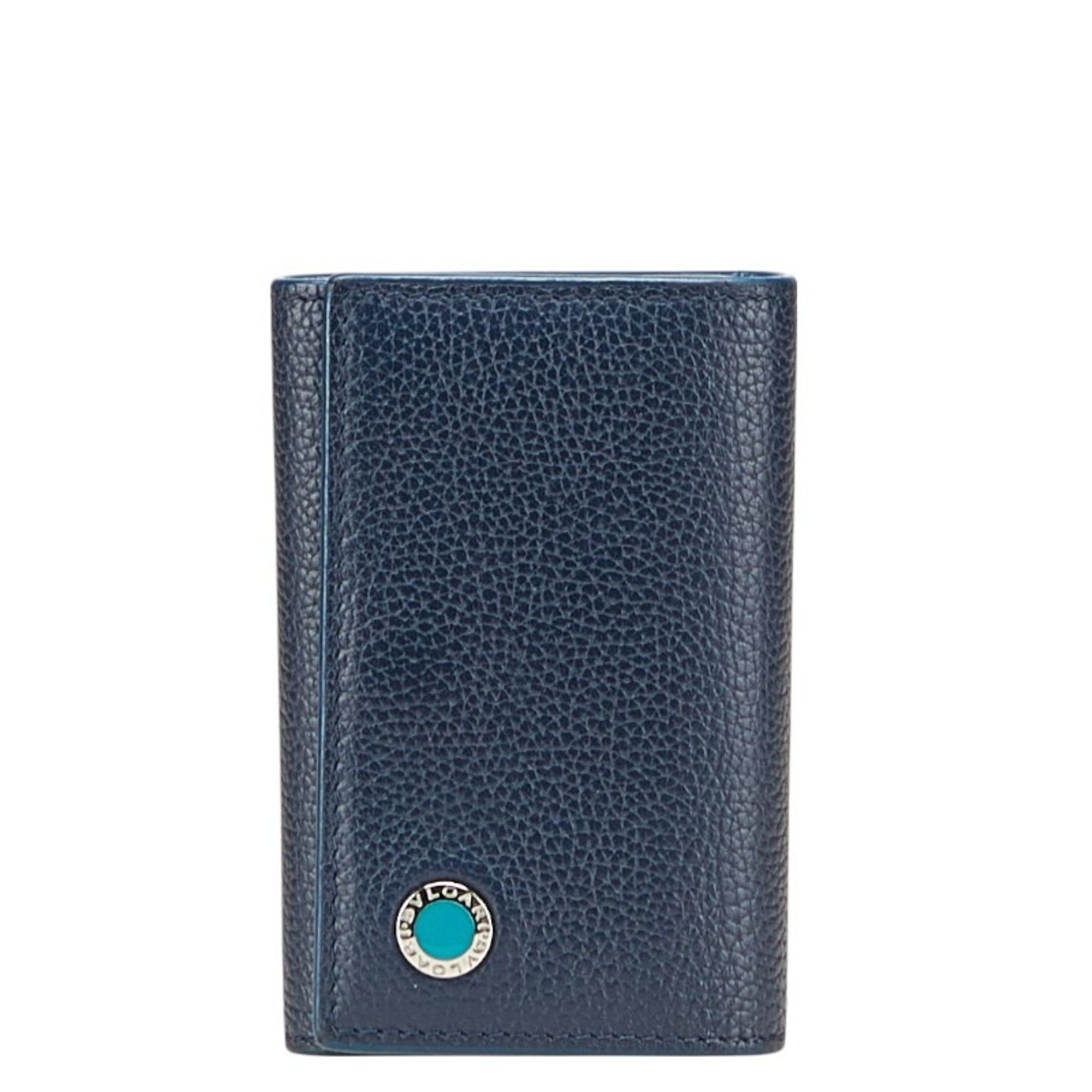 BVLGARI 6-ring key case in navy and emerald green leather for women