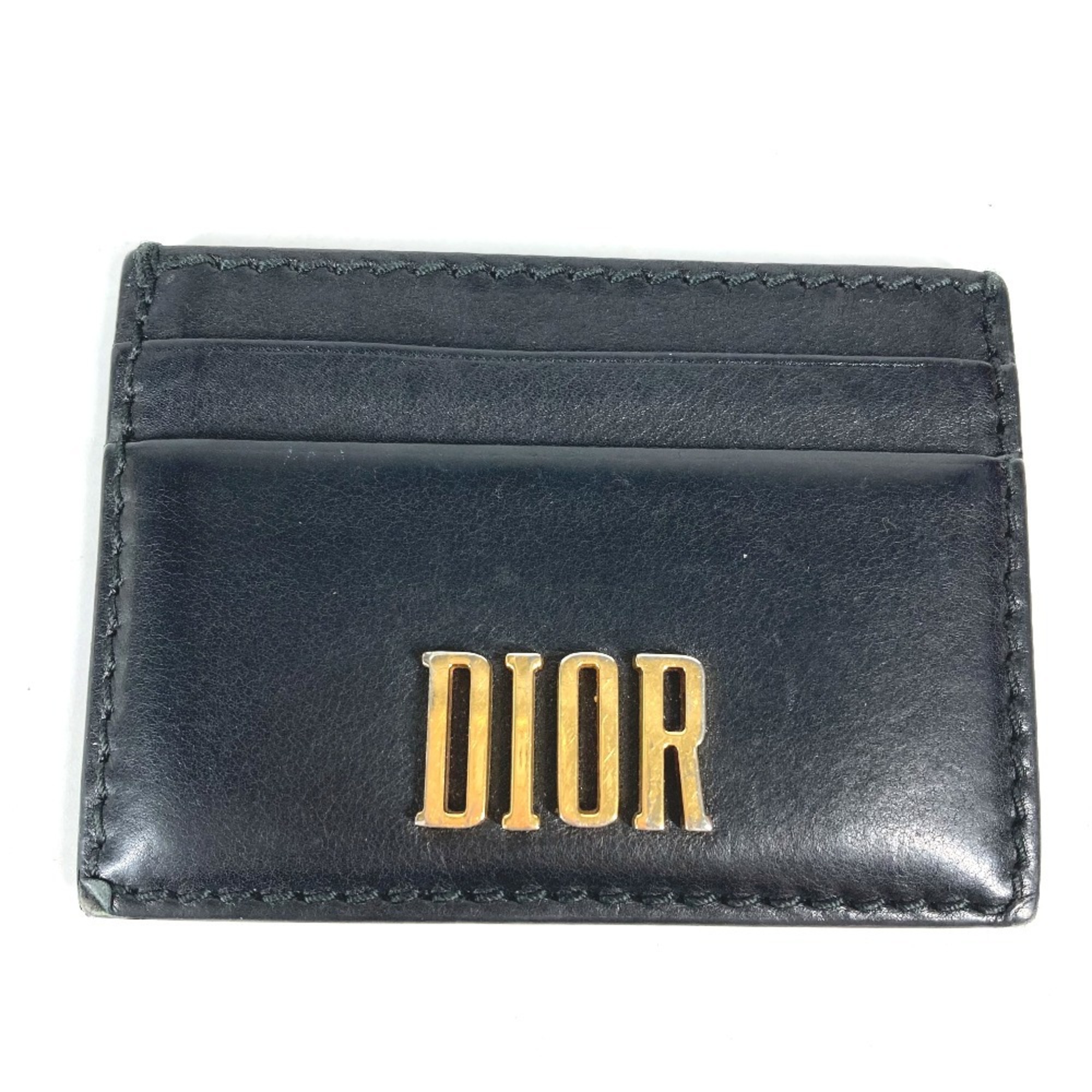 Christian Dior Dior 26-MA-1128 Pass Case, Logo, Business Card Holder, Leather, Unisex, Black