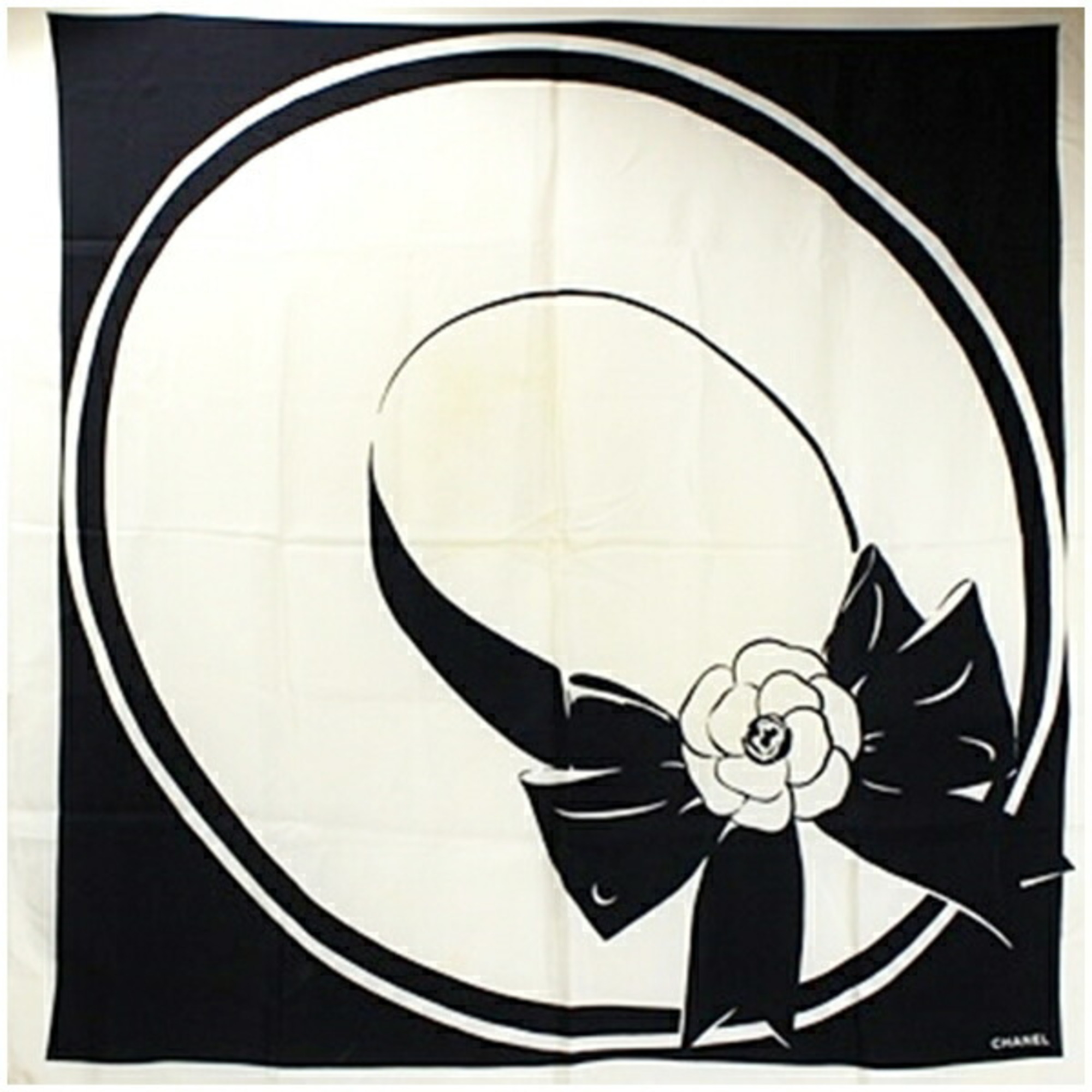 CHANEL Silk Scarf Muffler Camellia Ivory x Black Women’s