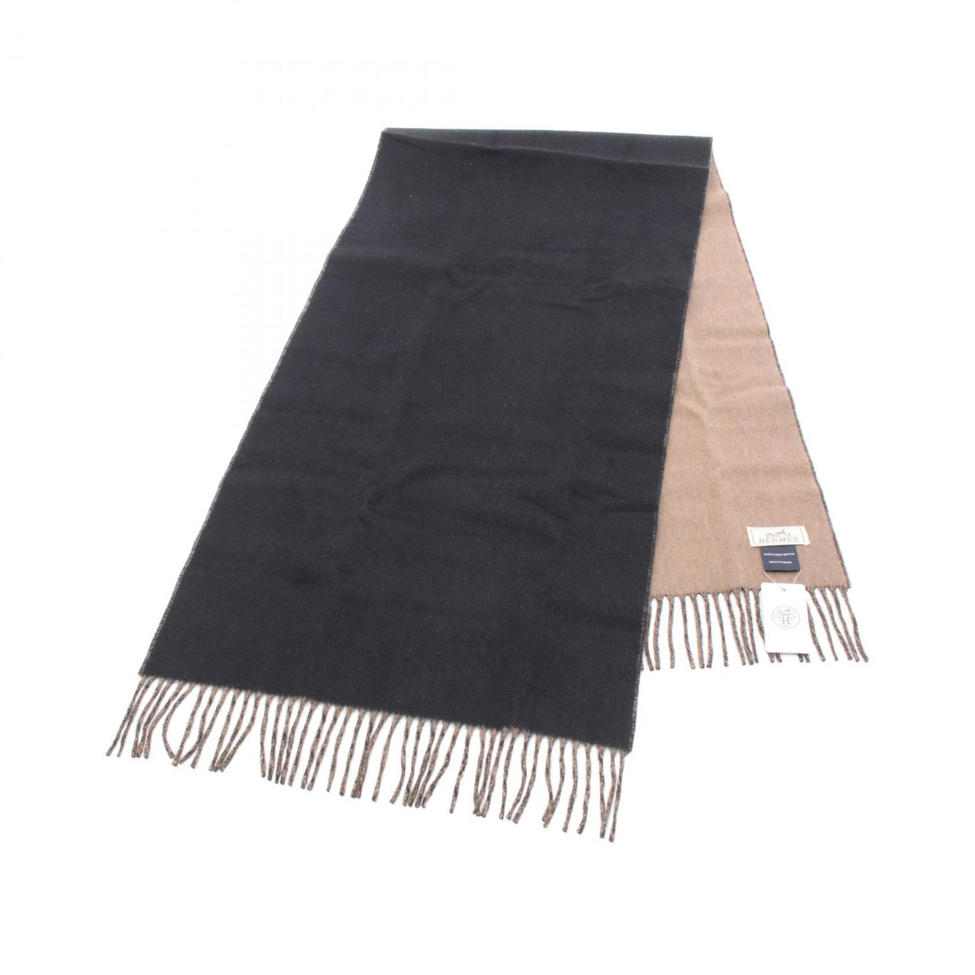 Hermes HERMES Recto Verso Scarf Clothing Cashmere Men Women Black Brown