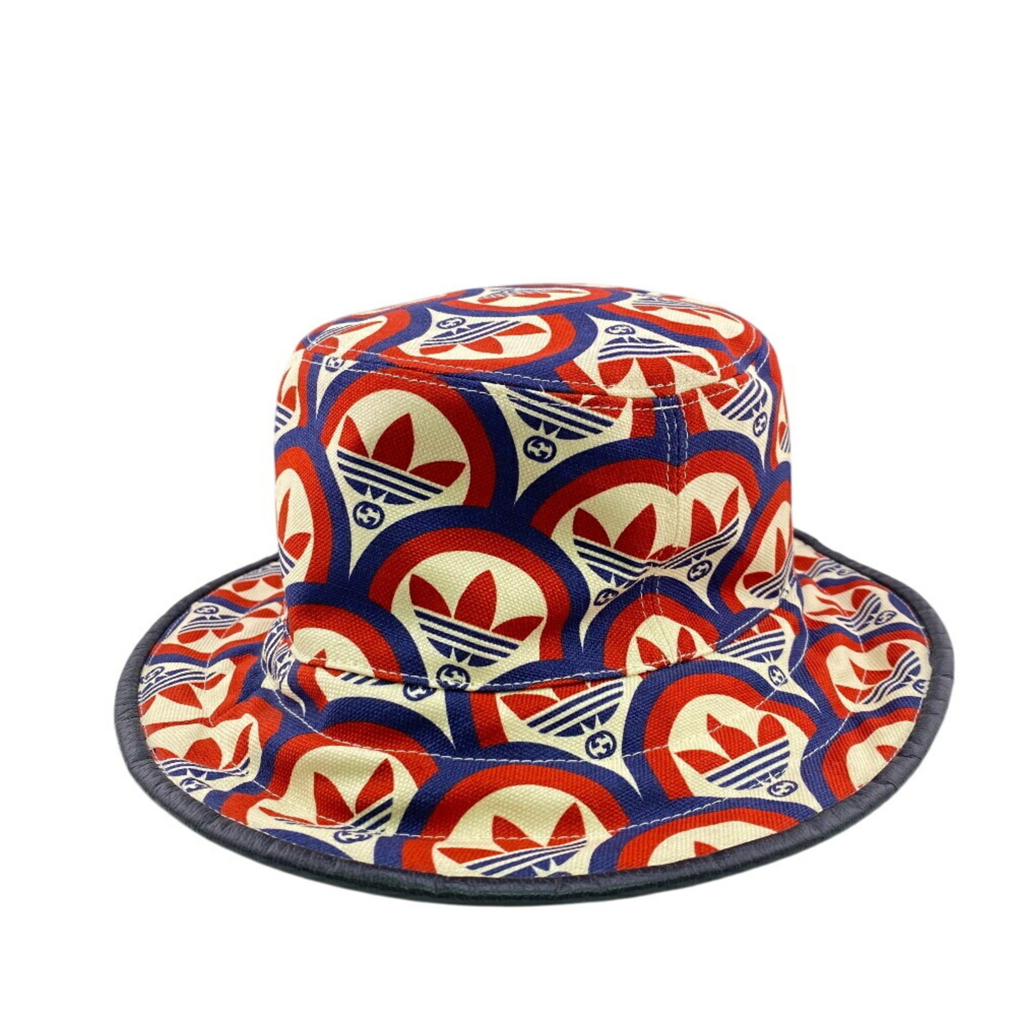 GUCCI 696476 GG Canvas Trefoil Bucket Hat, x adidas, Red, Men’s