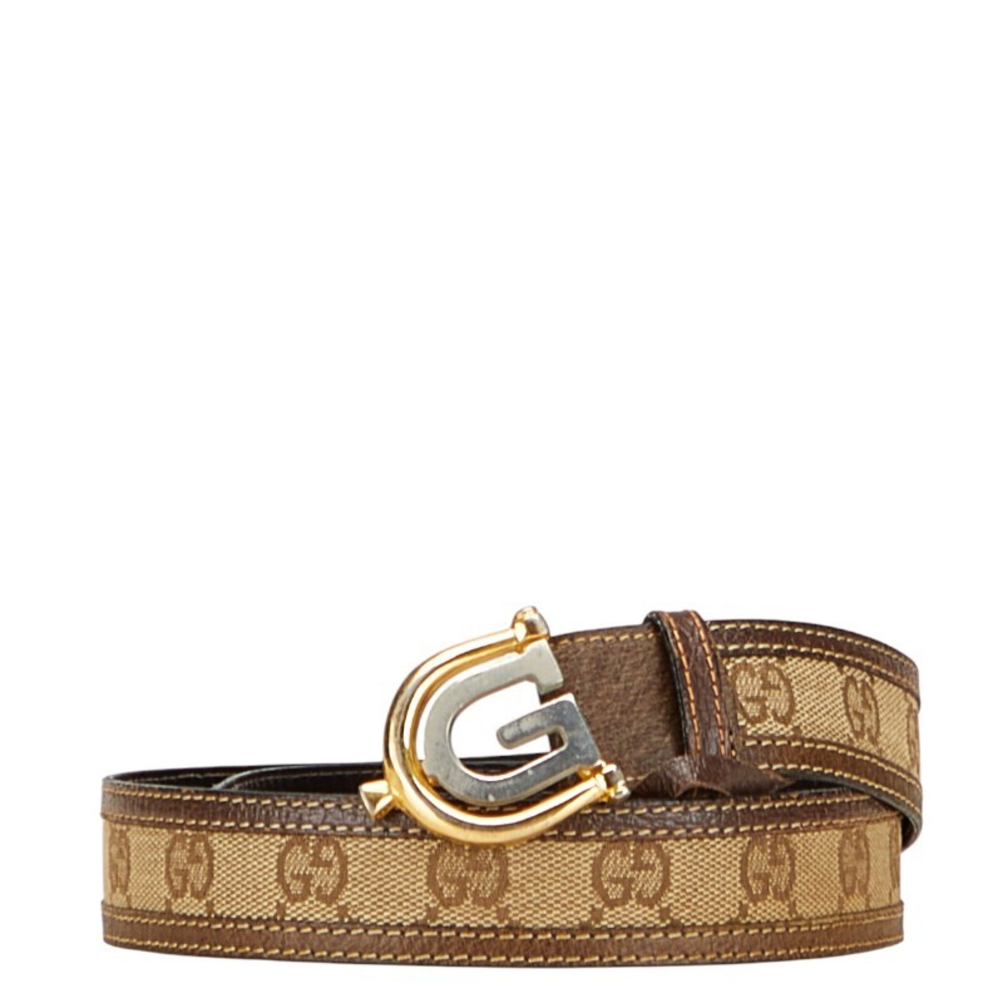 Gucci Old Belt Brown Beige Leather Canvas Women’s GUCCI
