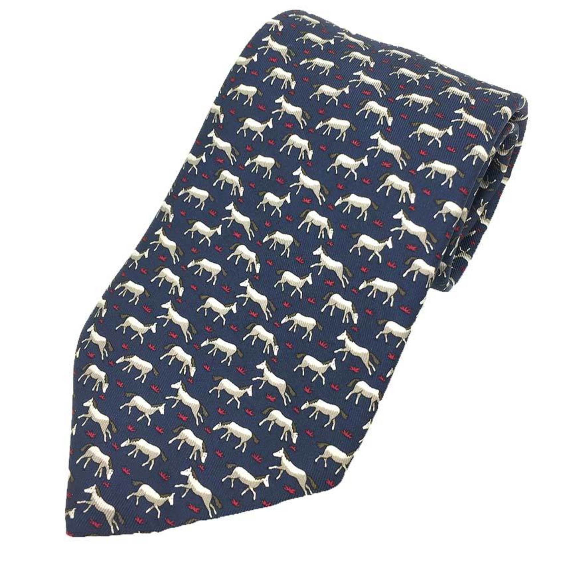 HERMES Tie Horse Pattern Navy Silk Men’s aq10128 10013480