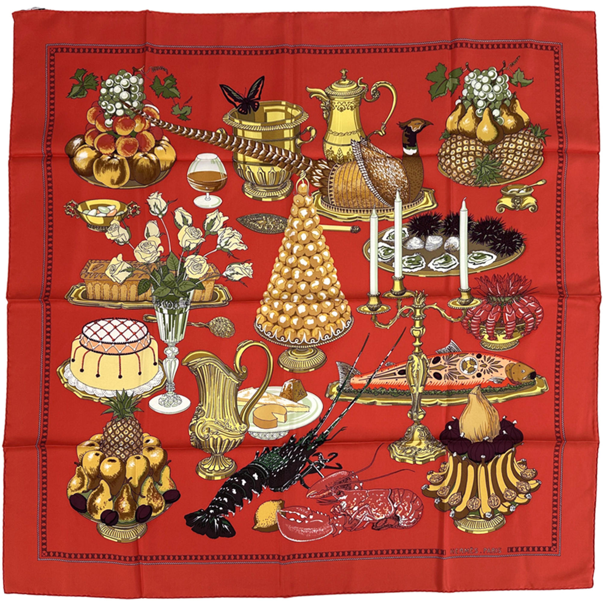 Hermes HermÃ¨s CarrÃ© 90 Scarf, Women’s, Red, Multicolor, Lobster Design, Large, Silk