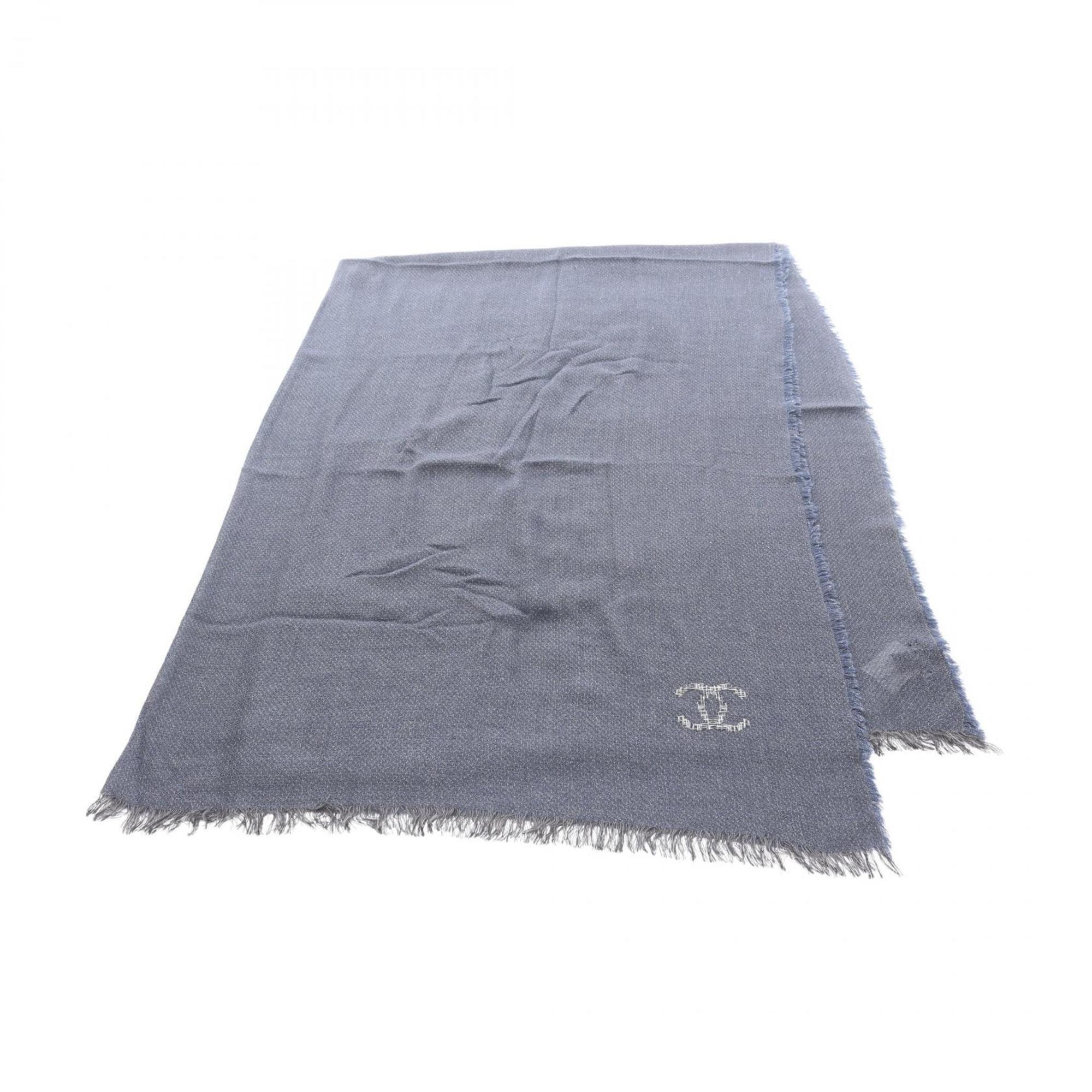 CHANEL Coco Mark Scarf/Stole, Silk and Cashmere, Women’s, Navy