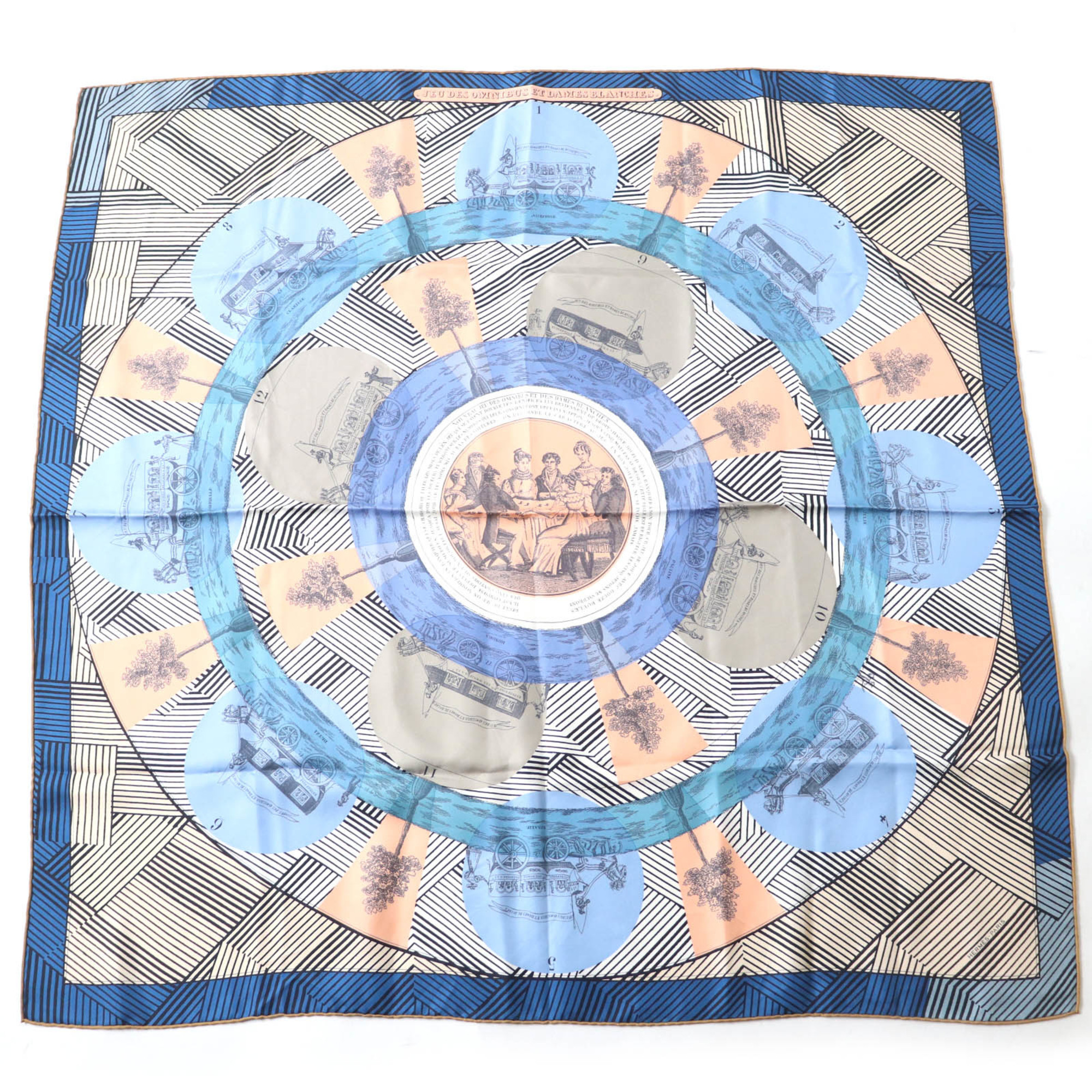 HERMES CarrÃ© Jean 90 “Jeux Omnibus et Dames” 100% Silk Large Shawl/Scarf, Multicolor, Made in France, Women’s