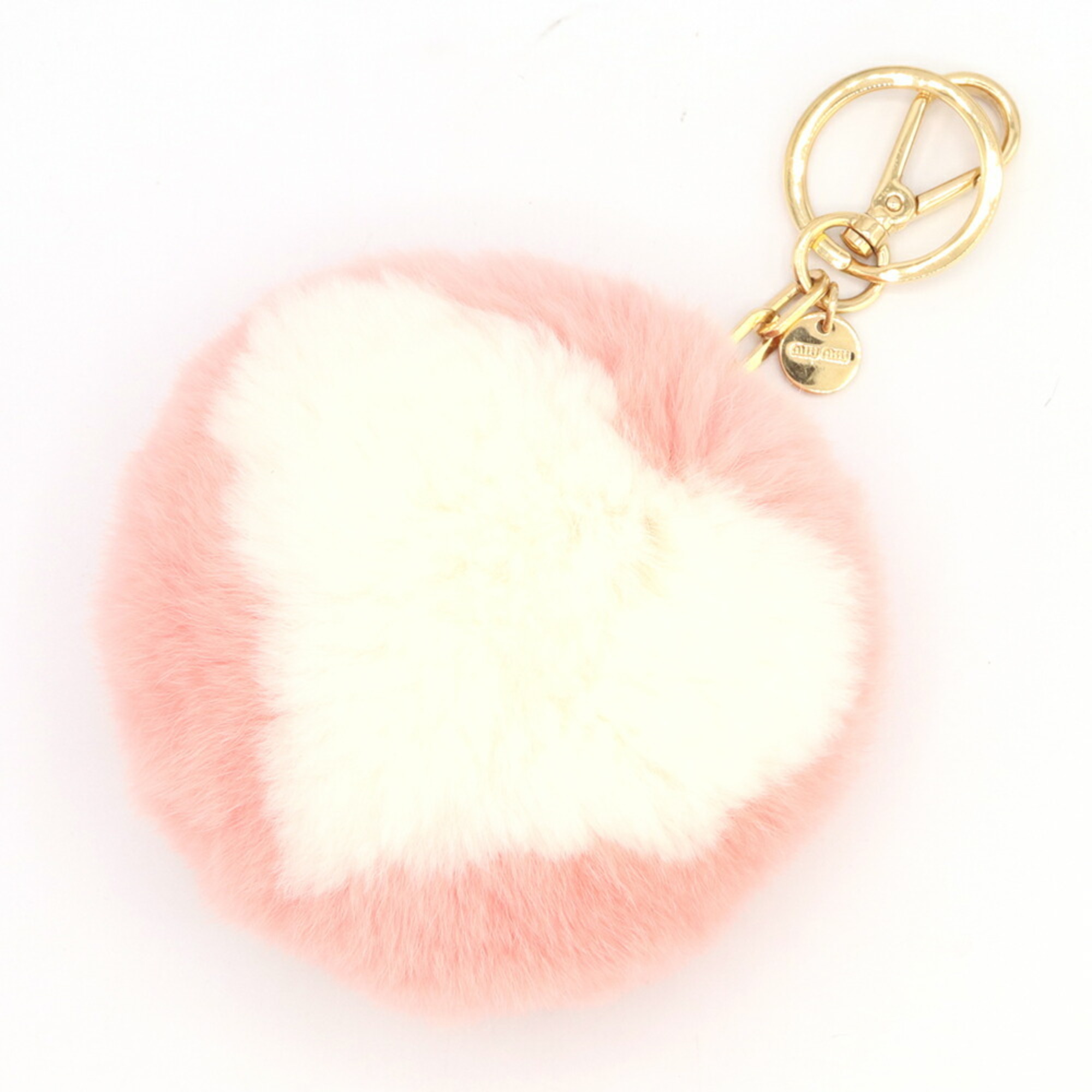 Miu Miu Miu Keychain 5TL187 Pink White Fur Metal Bag Charm Keyring Heart Women’s MIUMIU