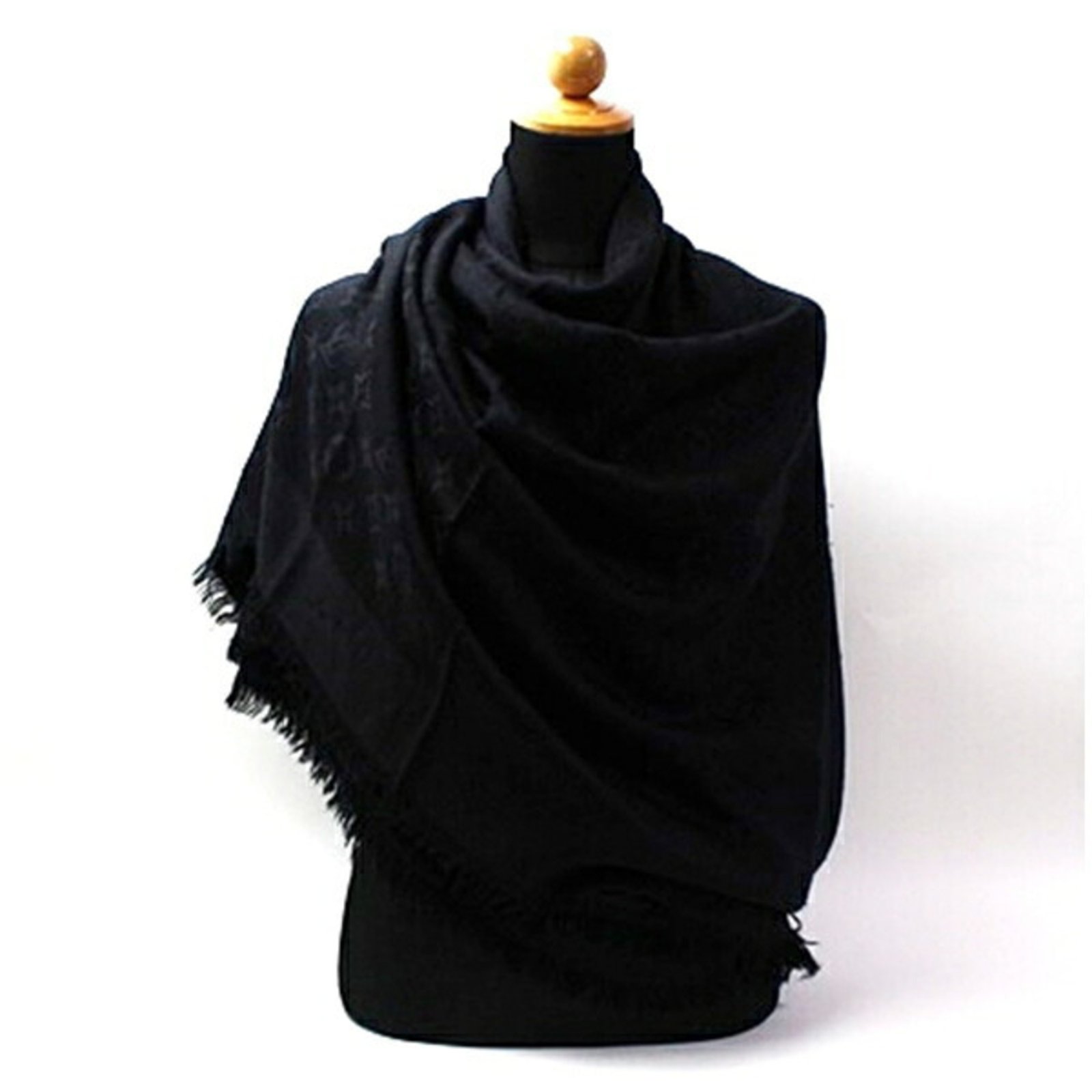 Louis Vuitton Silk and Wool Large Stole 400505 Black Monogram LOUIS VUITTON Women’s LV