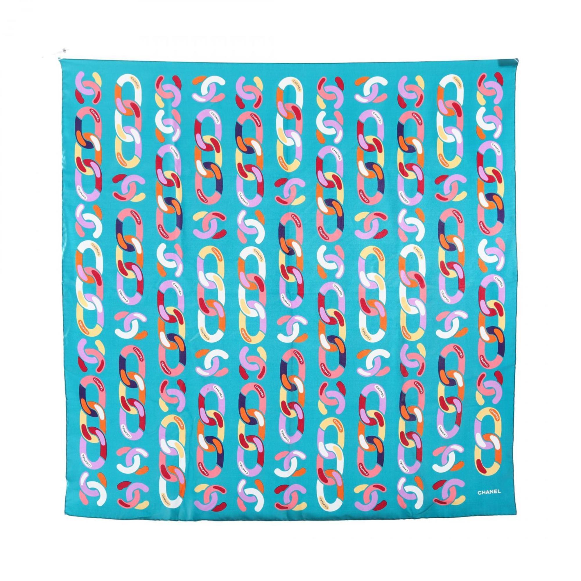 CHANEL Coco Mark Silk Scarf for Women, Green Multicolor