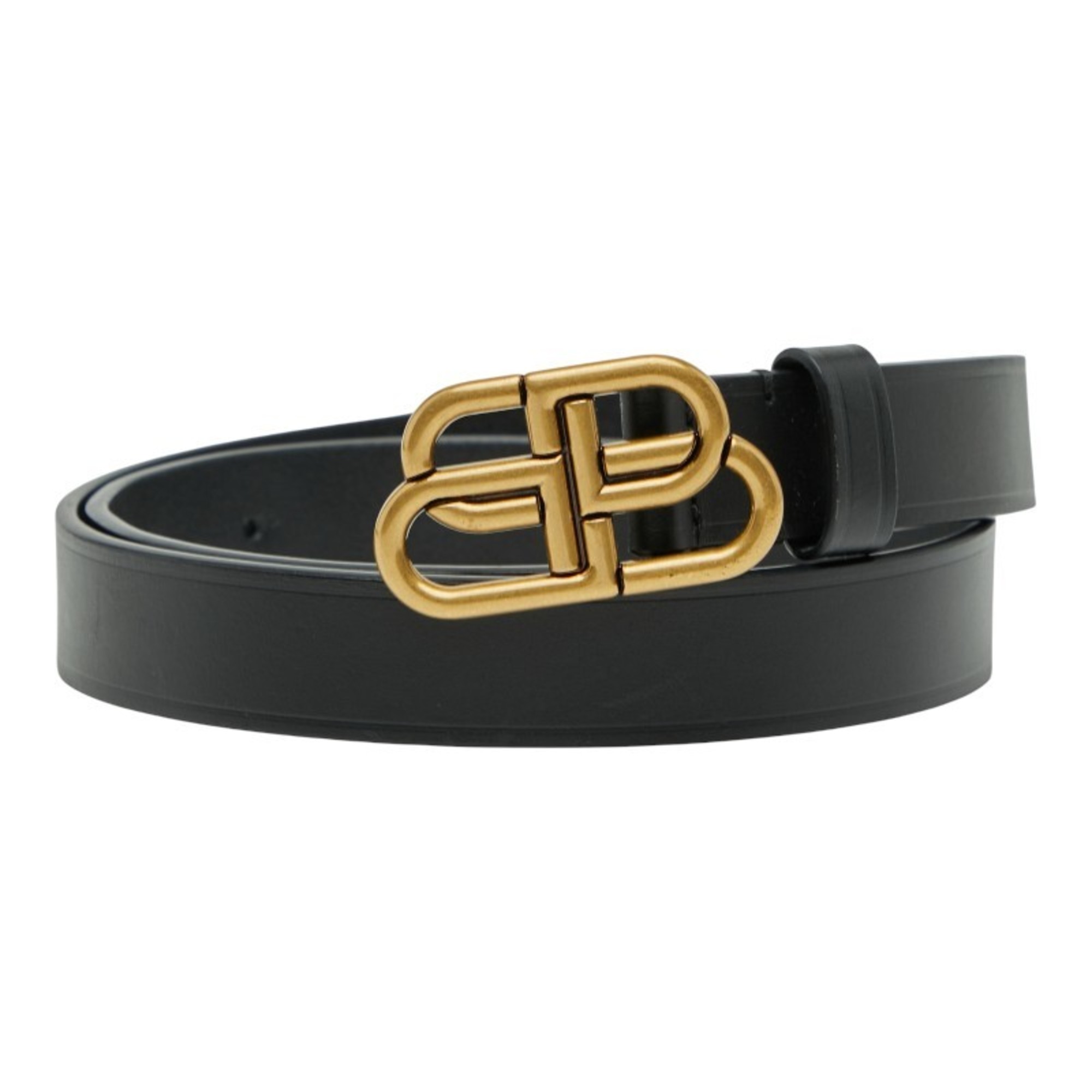 Balenciaga BB Thin Belt, Size 75, 581690, Black Leather, Women’s