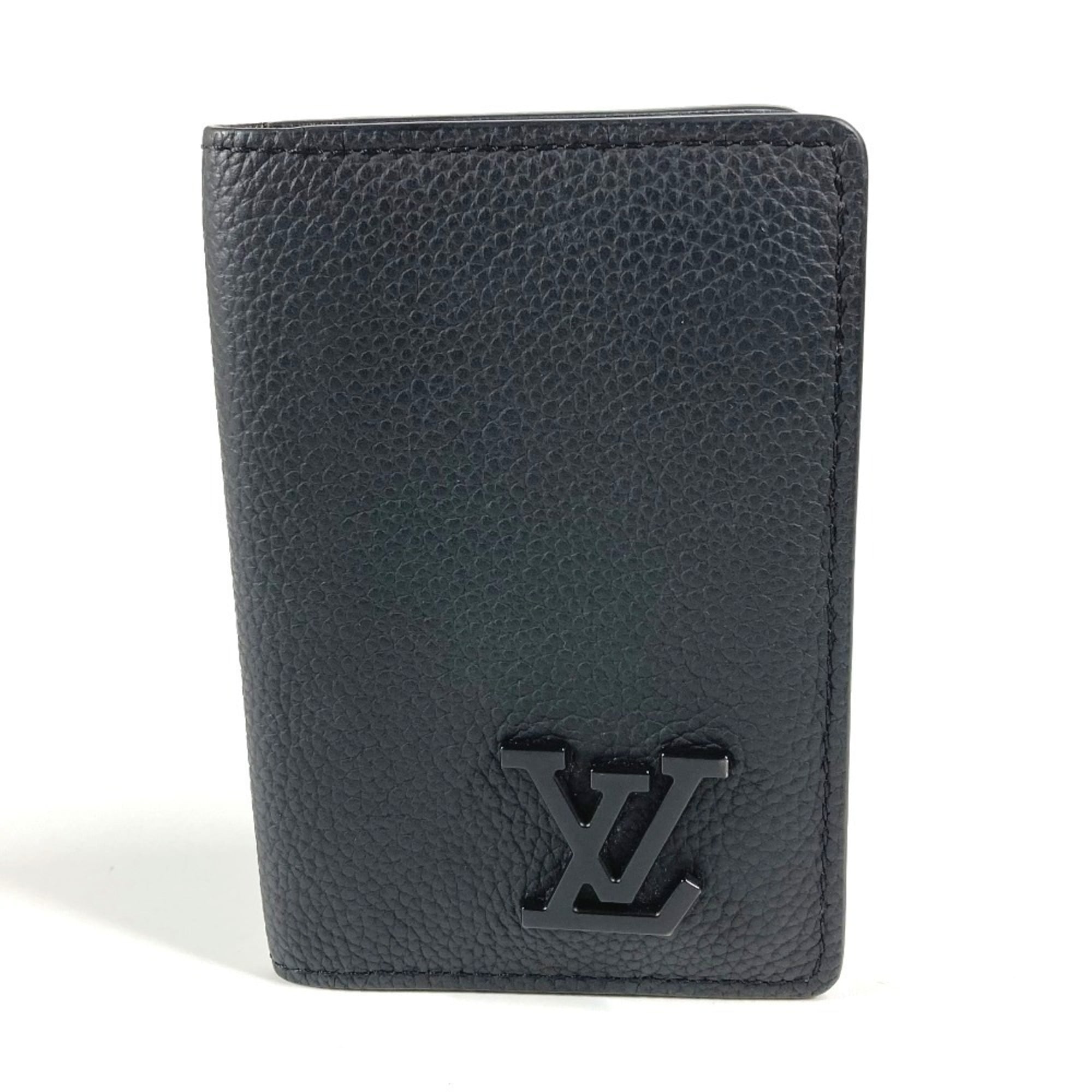 LOUIS VUITTON M69979 LV Aerogramme Organizer de Poche Business Card Holder, Pass Case, Bifold Grained Leather, Unisex, Noir Black