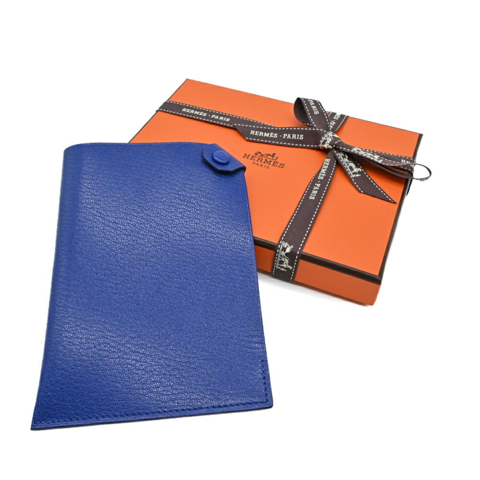 HERMES Tarmac PM Passport Case Chevre Leather Blue