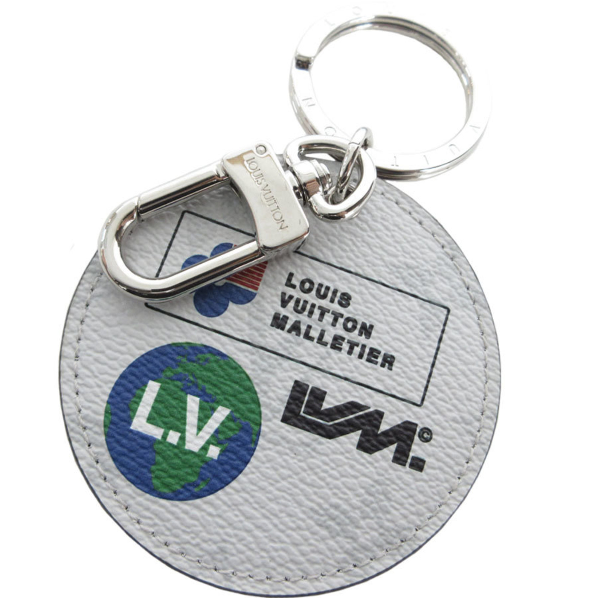 Louis Vuitton LOUIS VUITTON Charm Monogram Portocle Round Key Ring Coated Canvas Metal Light Gray Silver Men’s M68301 s0621a