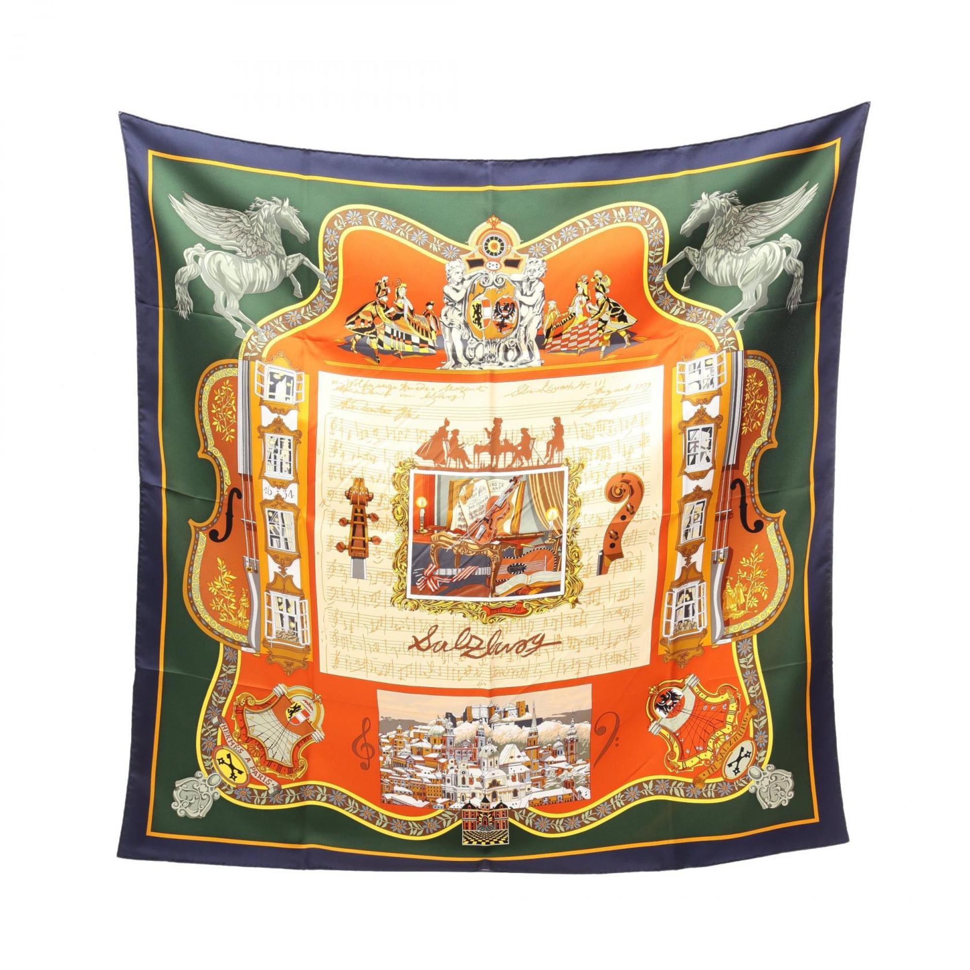 Hermes HermÃ¨s CarrÃ© 90 in Salzburg Silk Scarf for Women, Navy Multicolor