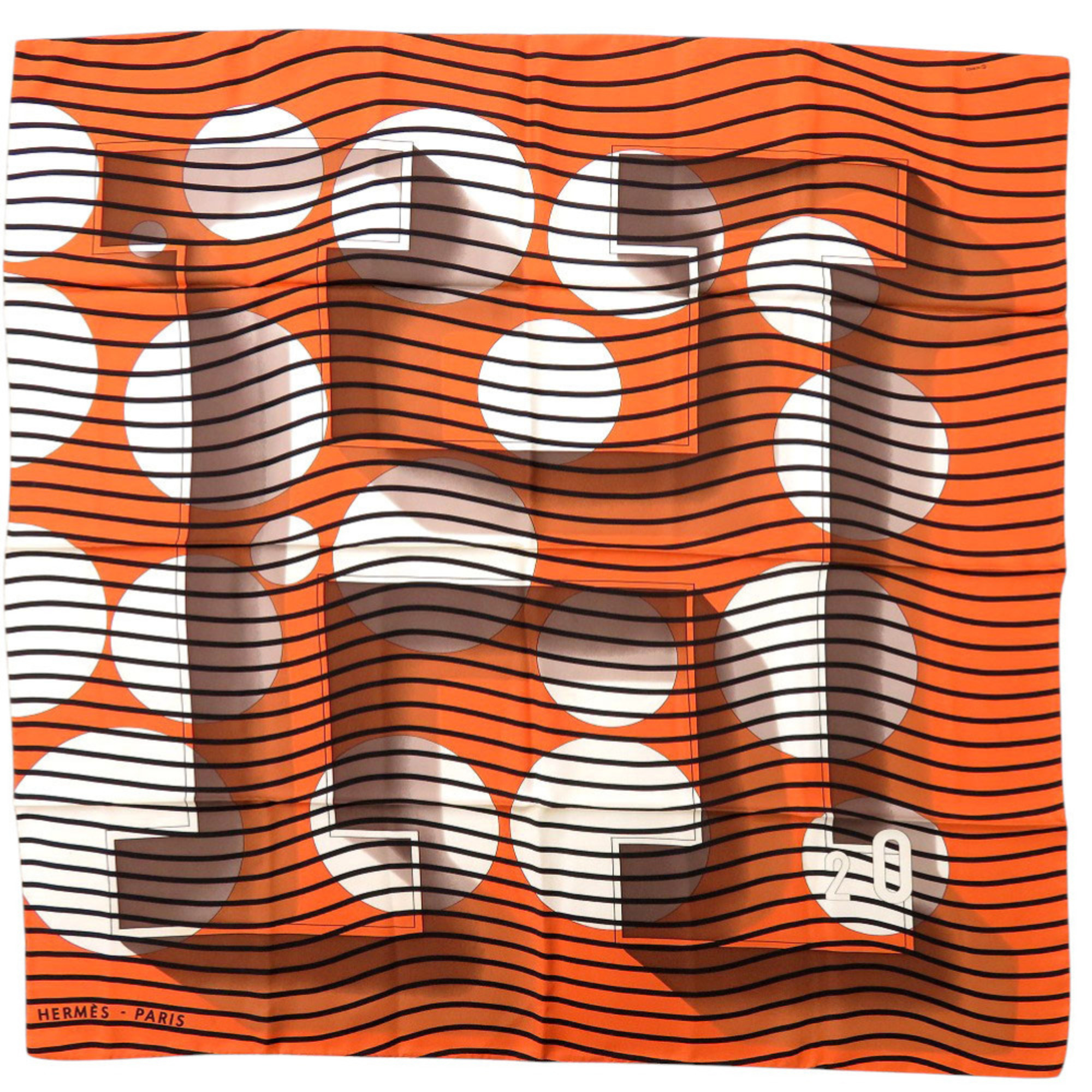 Hermes CarrÃ© 90 H20 Silk Scarf Muffler in Orange, Black, and Brown 0109 HERMES
