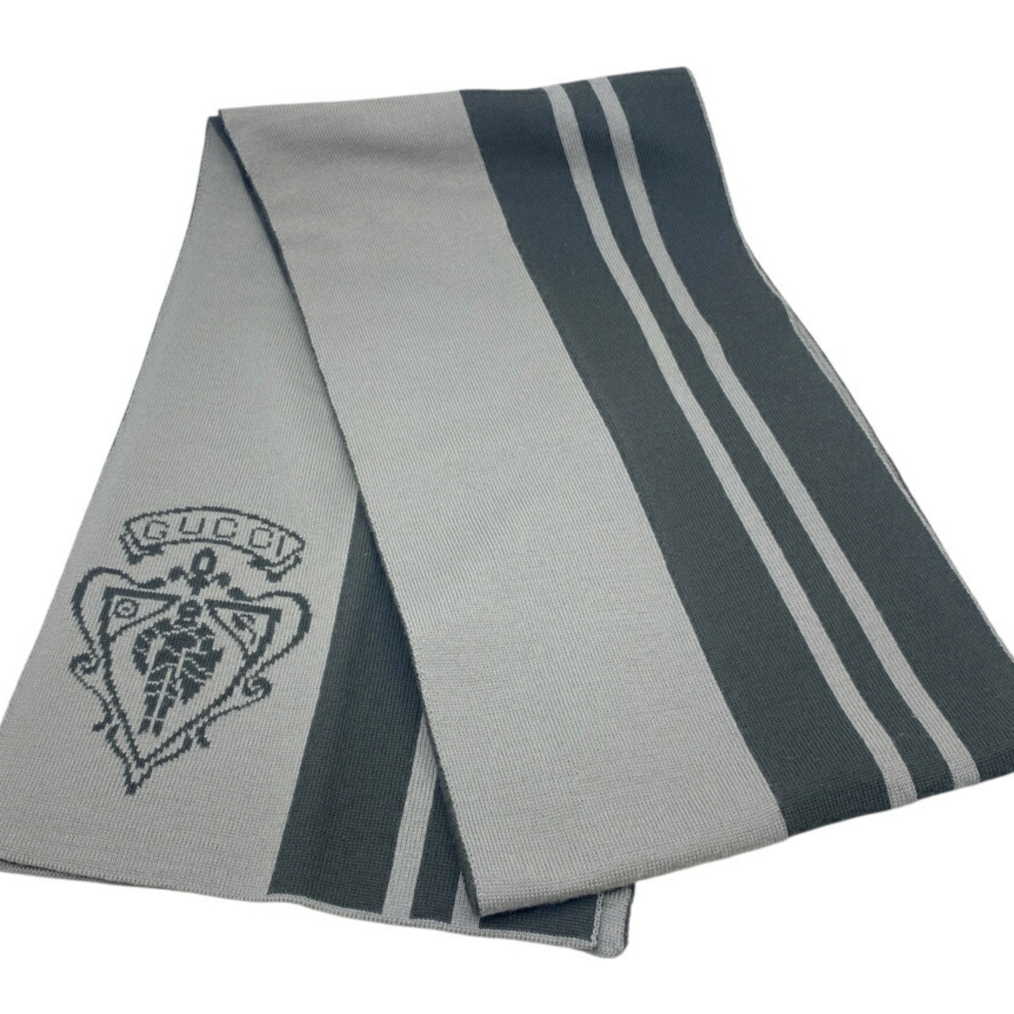 GUCCI Gucci Wool Stole/Scarf Gray GG Striped Stole for Men and Women