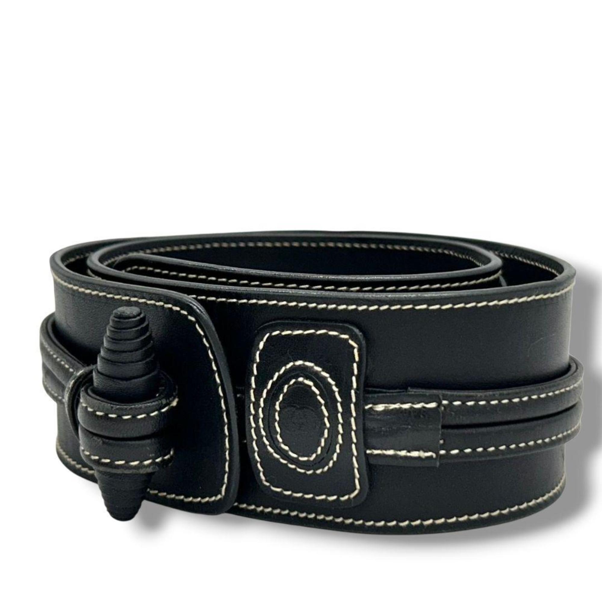 Gucci PX-3 Leather Belt, Black, Stitched, Crest Logo, Genuine Leather, Men’s, 037-21-0028