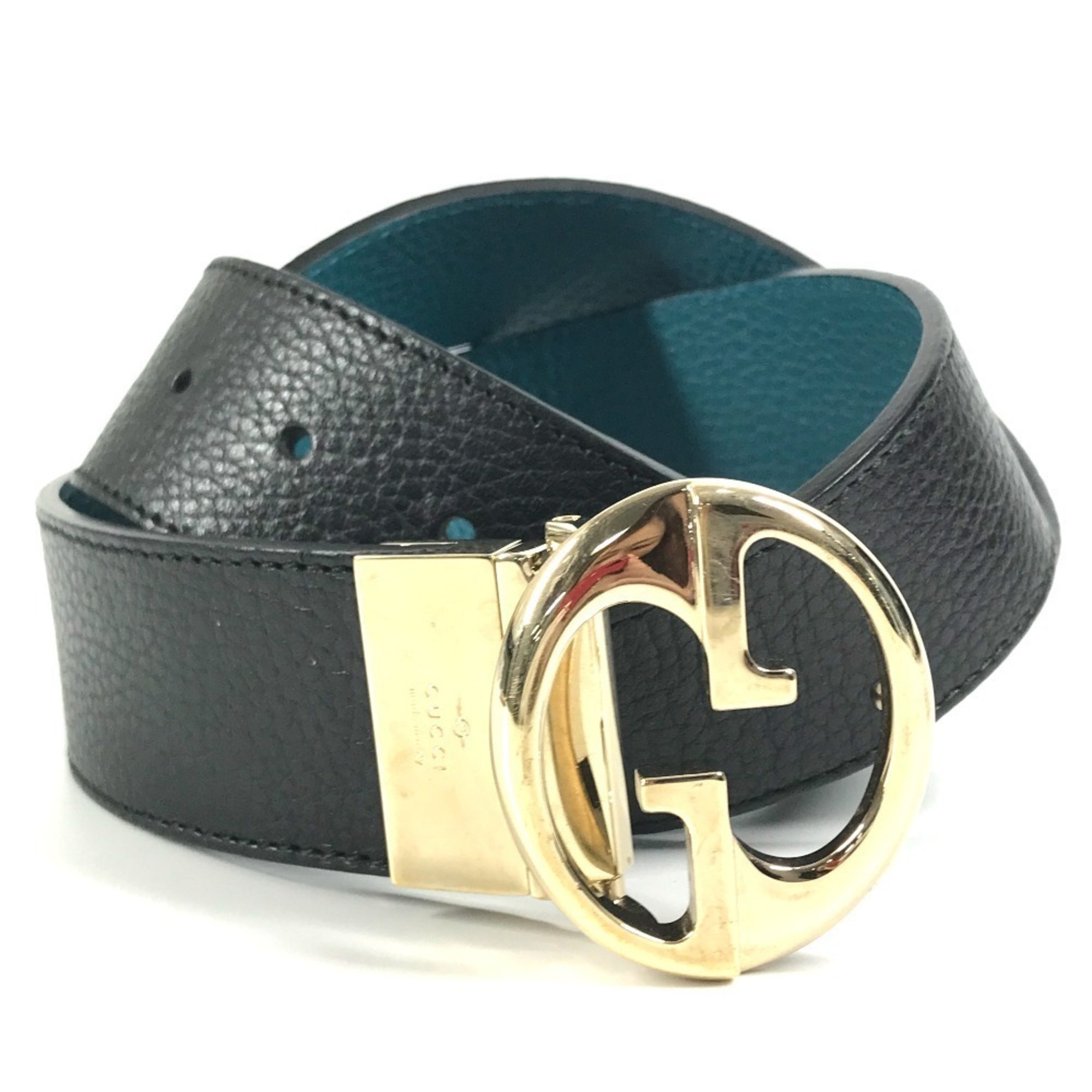 GUCCI 450000 Double G GG Logo Belt for Bottoms, Leather Buckle, Men’s, Black