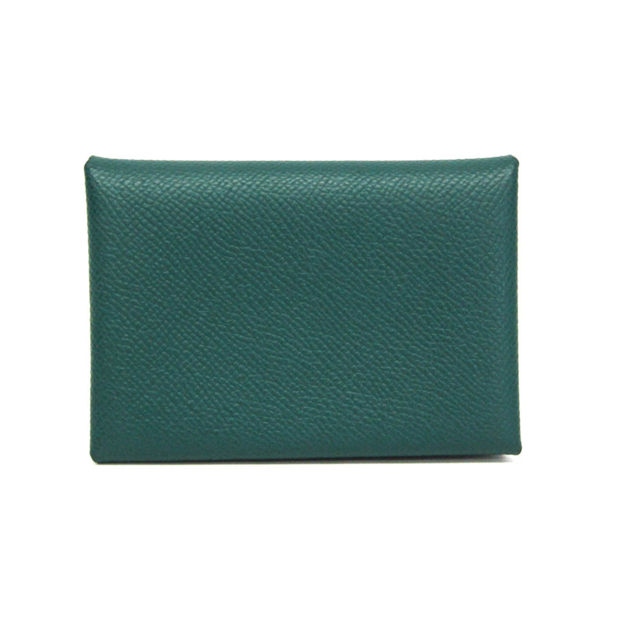 Hermes Calvi Duo Epsom Leather Card Case Green