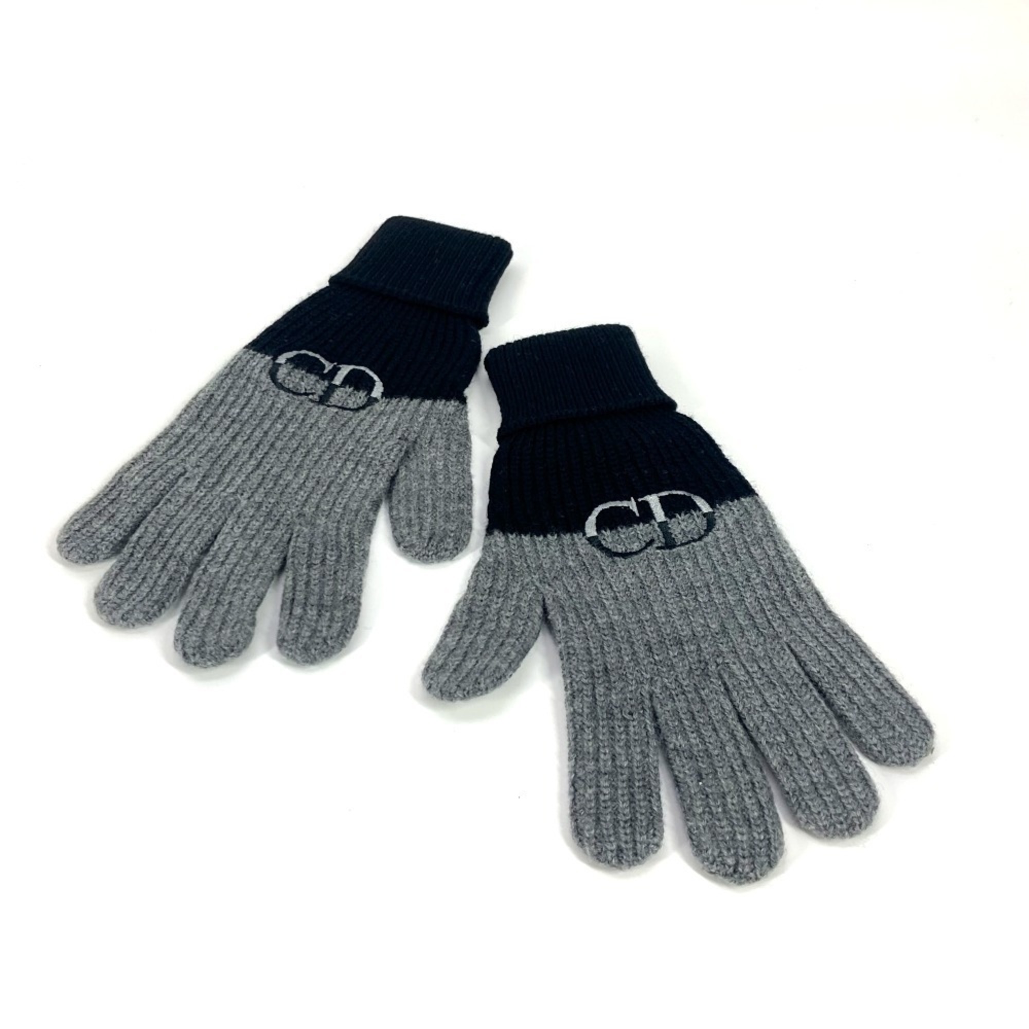 Dior 213MG01AT481 Logo CD Bicolor Accessory Gloves Wool Men’s Black