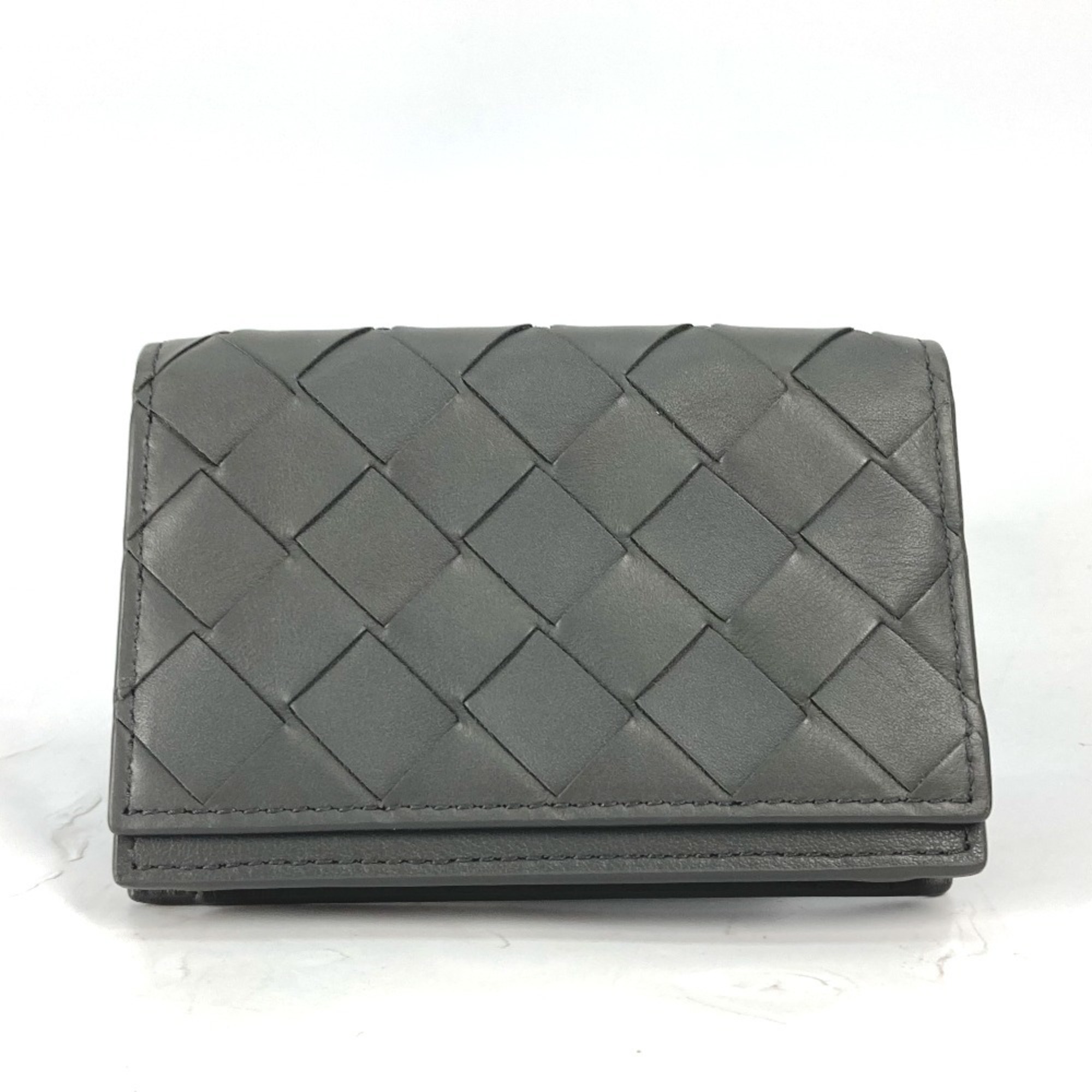 BOTTEGA VENETA 605720 Bifold Intrecciato Leather Pass Case/Business Card Case for Men, Gray, Like New
