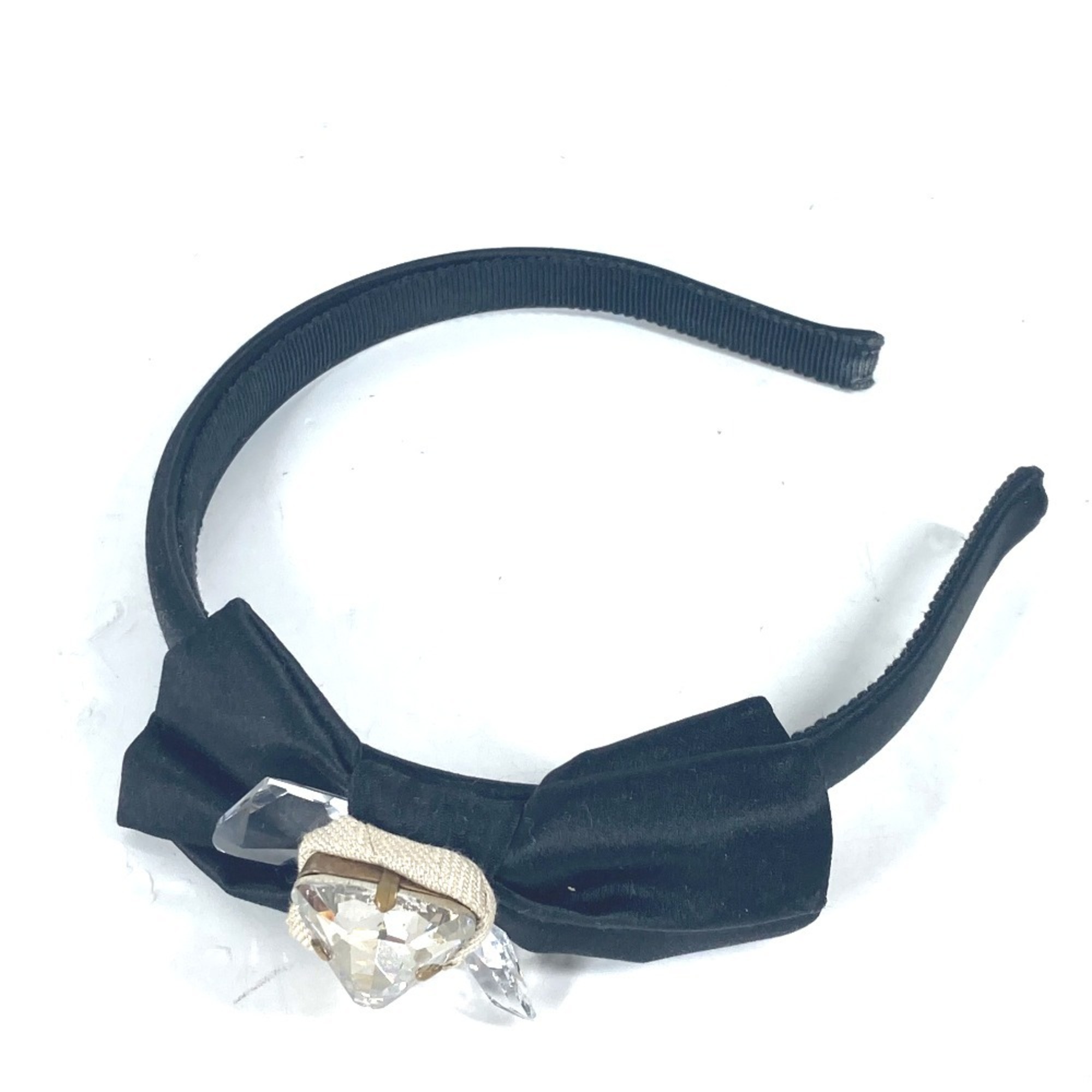 Miu Miu MIU Crystal Hairband Headband Satin Women’s Black