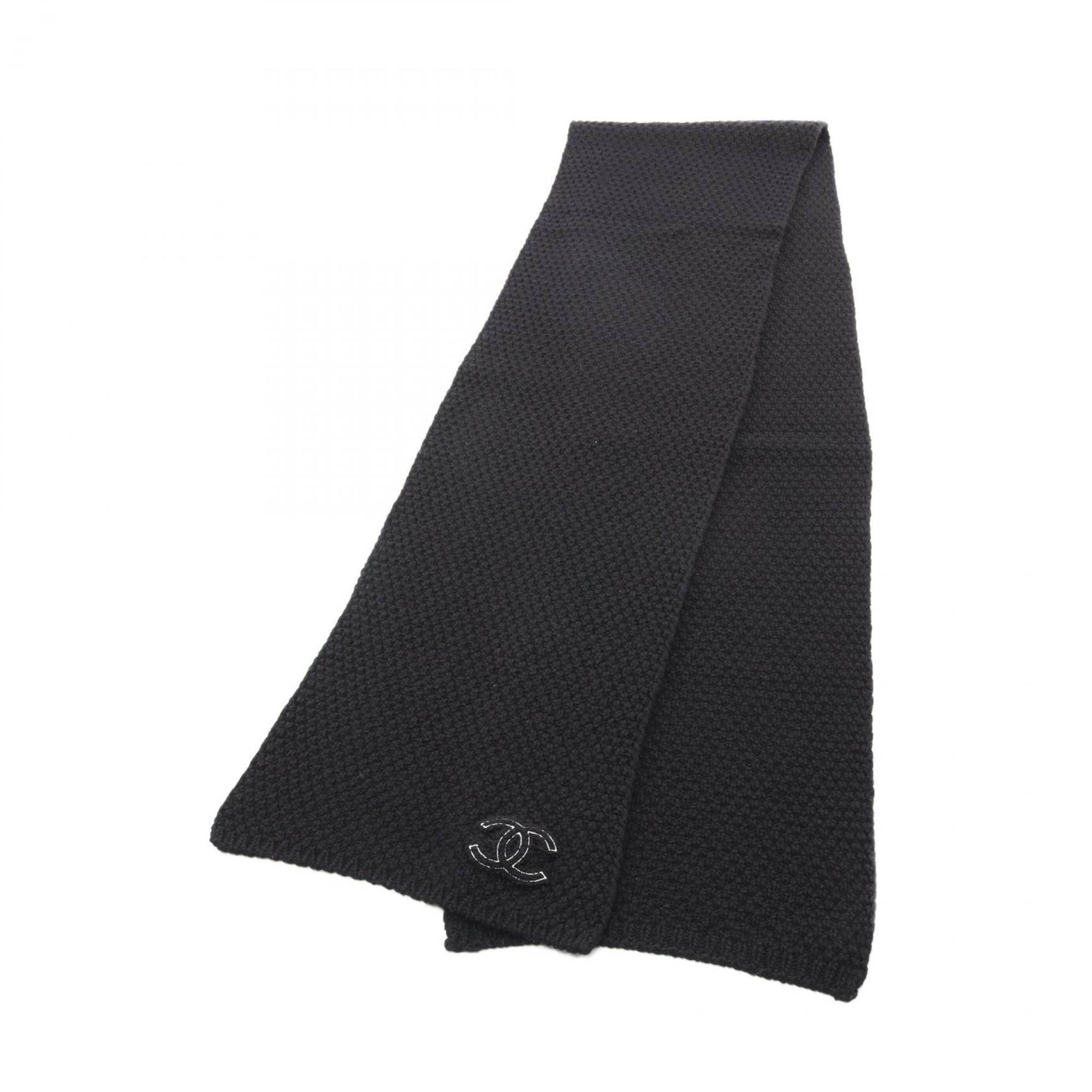 CHANEL Coco Mark Cashmere Scarf for Women, Black