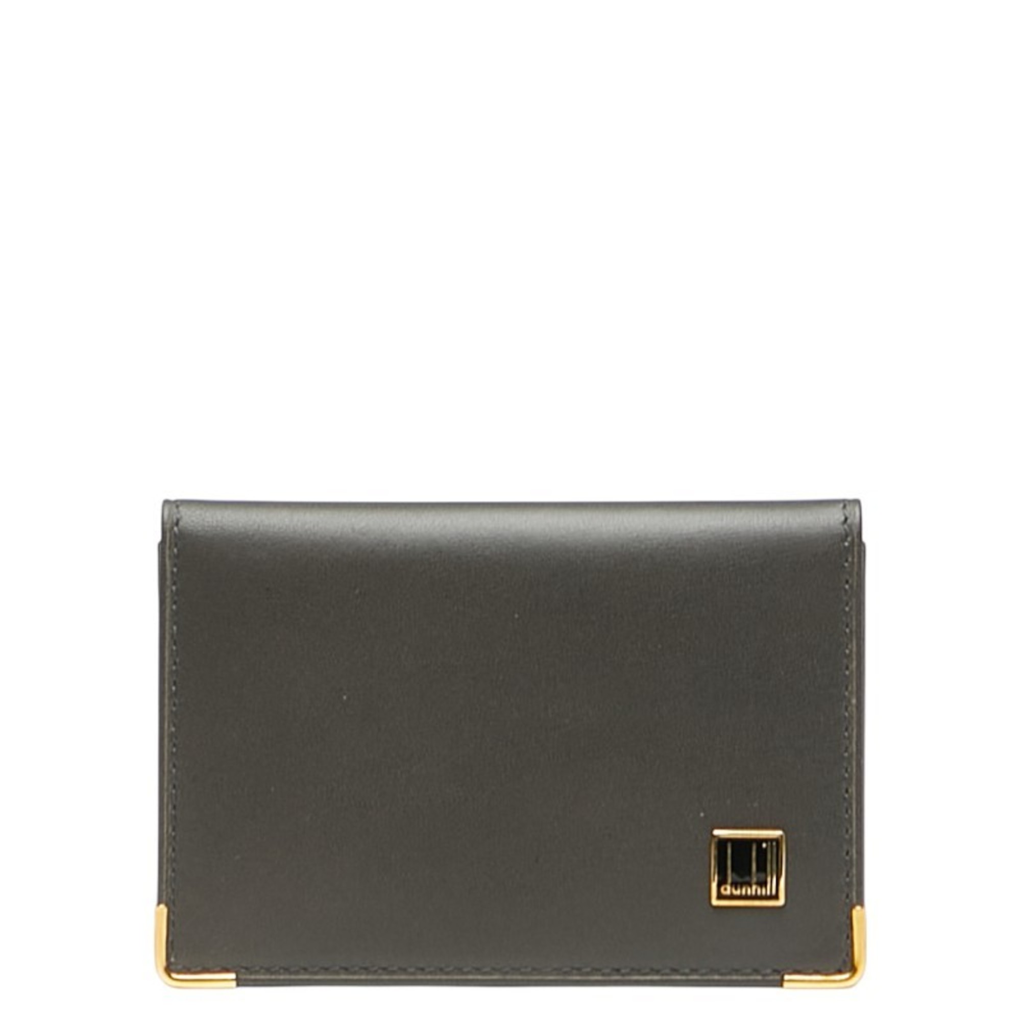 Dunhill logo business card holder, case, grey and gold leather, men’s