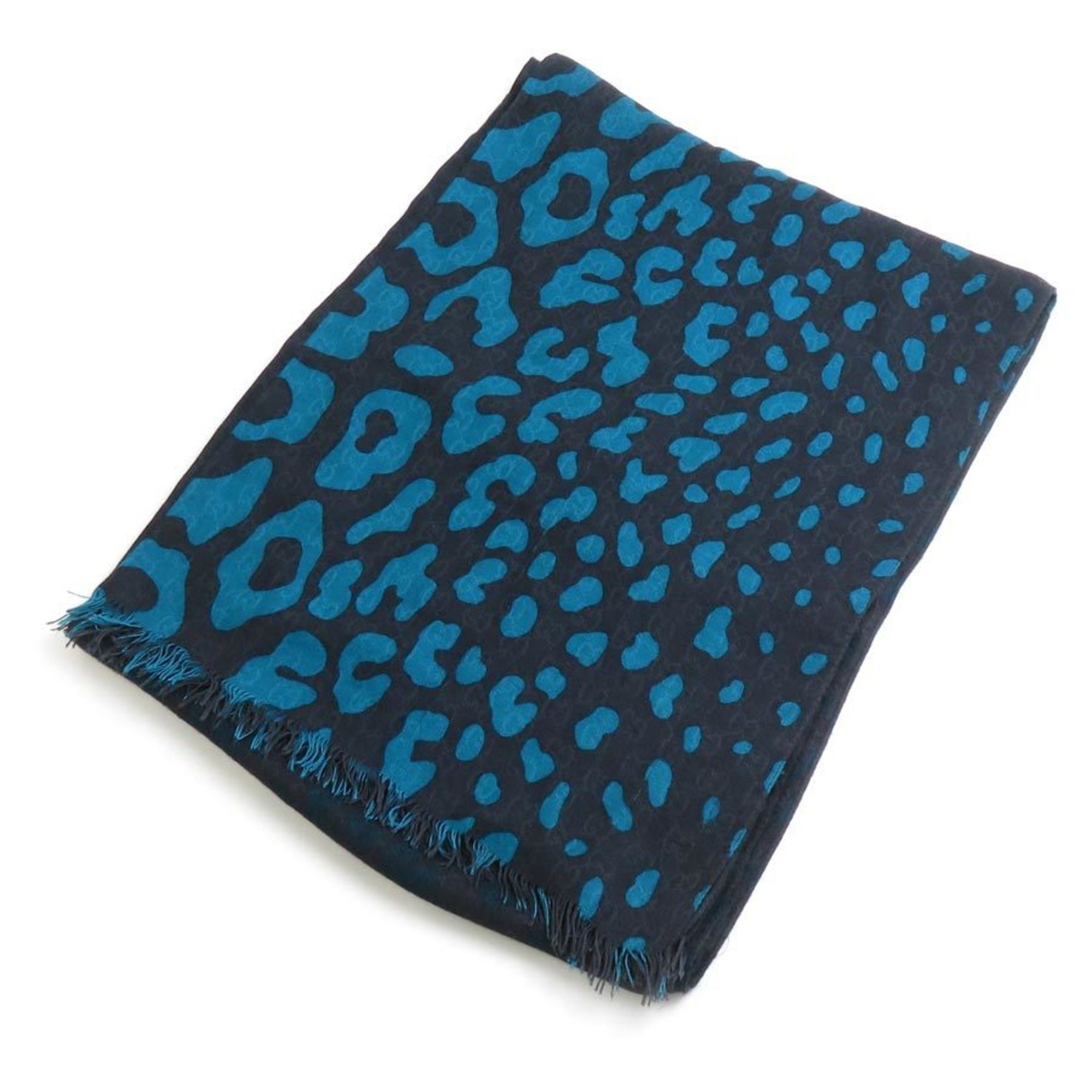 GUCCI shawl scarf muffler GG leopard rayon black blue women’s e60304a