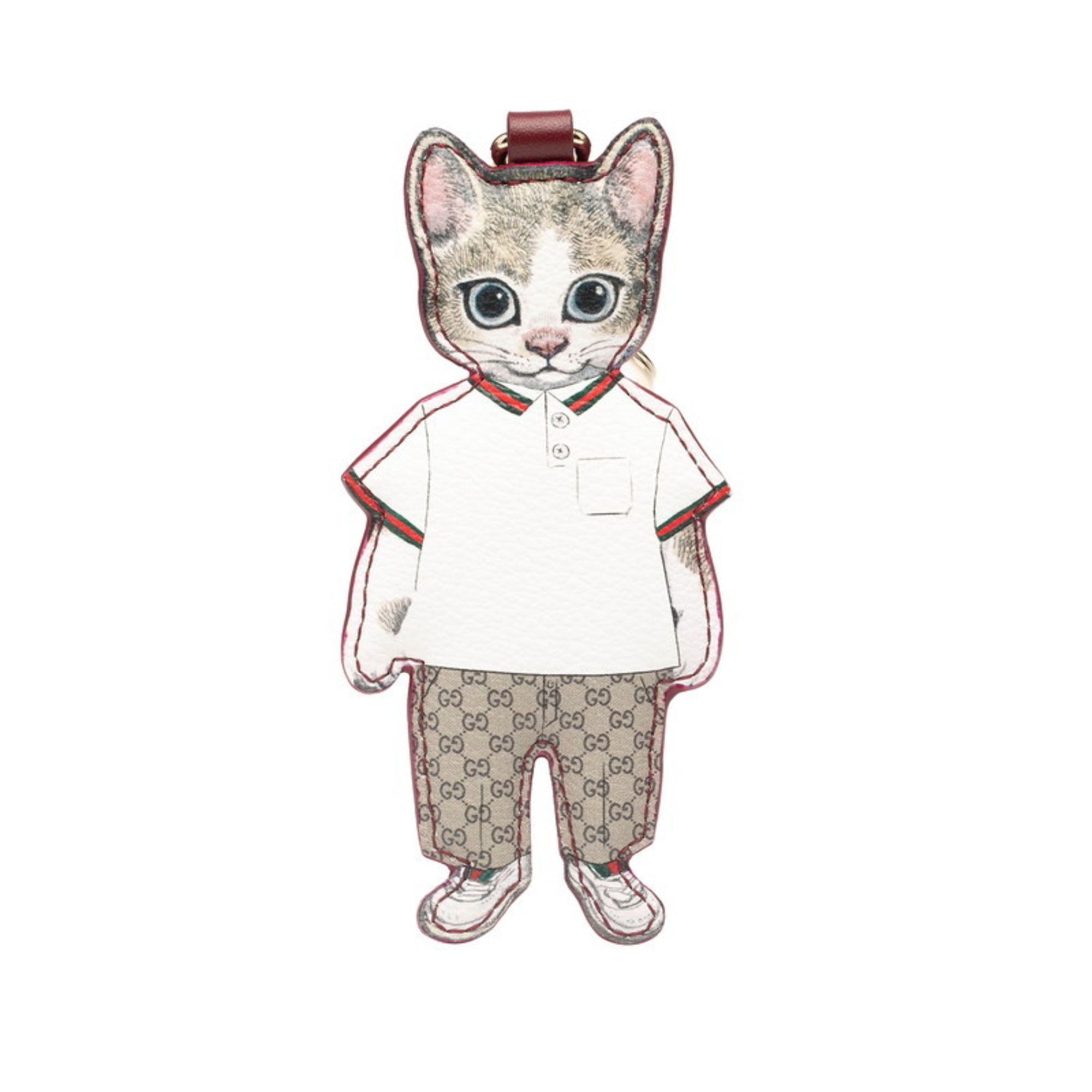 Gucci x Yuko Higuchi Japan-exclusive Boris the Cat keychain charm in beige, white, and multicolored leather. Women’s.