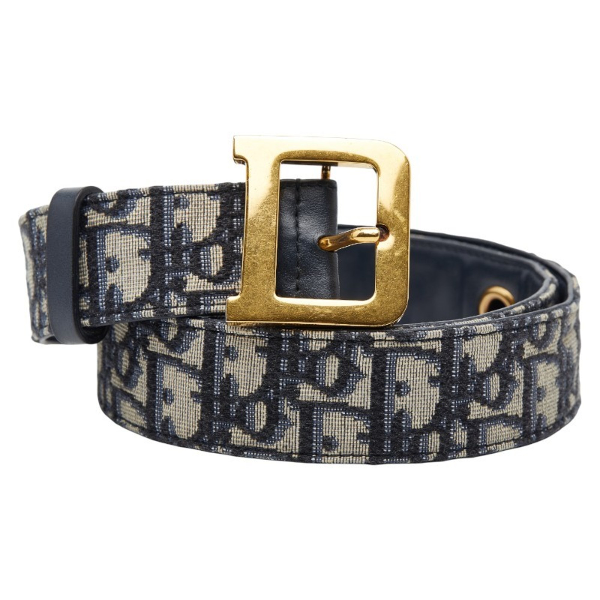 Christian Dior Dior Trotter Oblique Belt, Size 75, Beige, Navy, Canvas, Leather, Women’s,