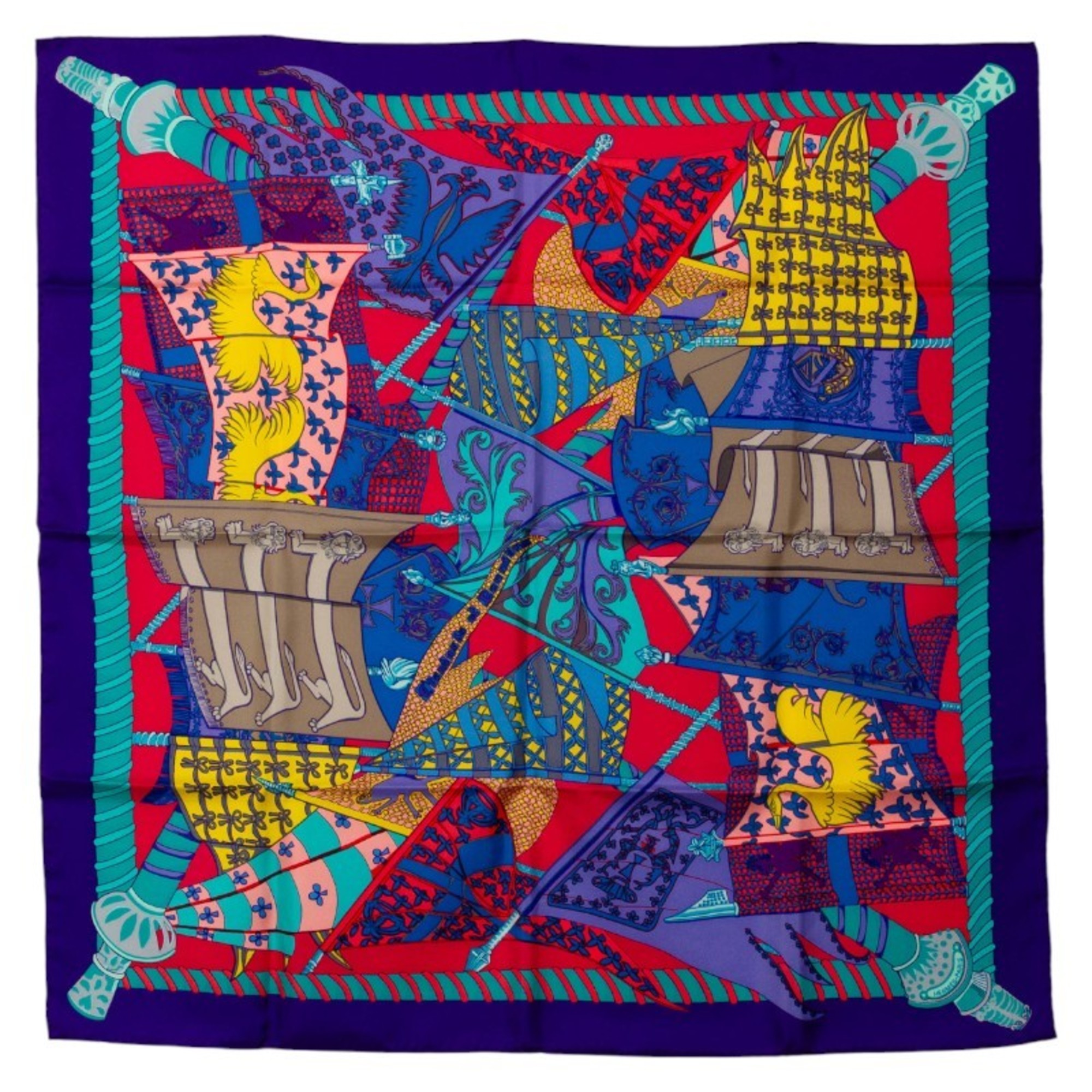 Hermes HermÃ¨s CarrÃ© 90 “Etendards et Bonnieres” Flag Scarf, Purple Multicolor Silk, Women’s