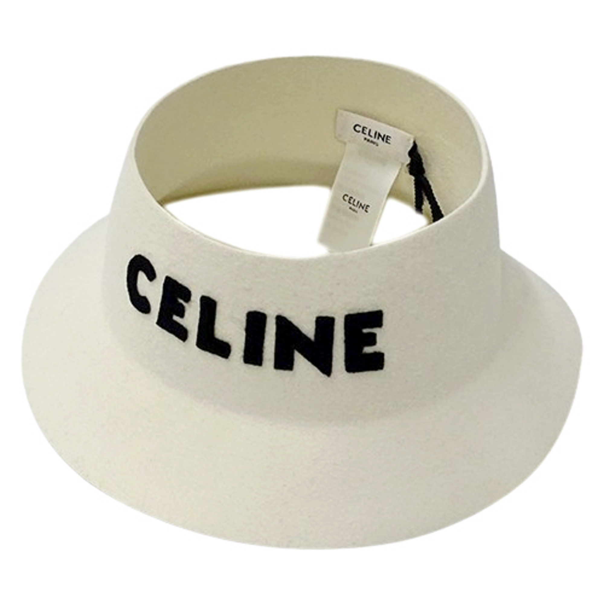Celine Women’s Crownless Hat, Rabbit Hair Felt, White, Size M, Logo