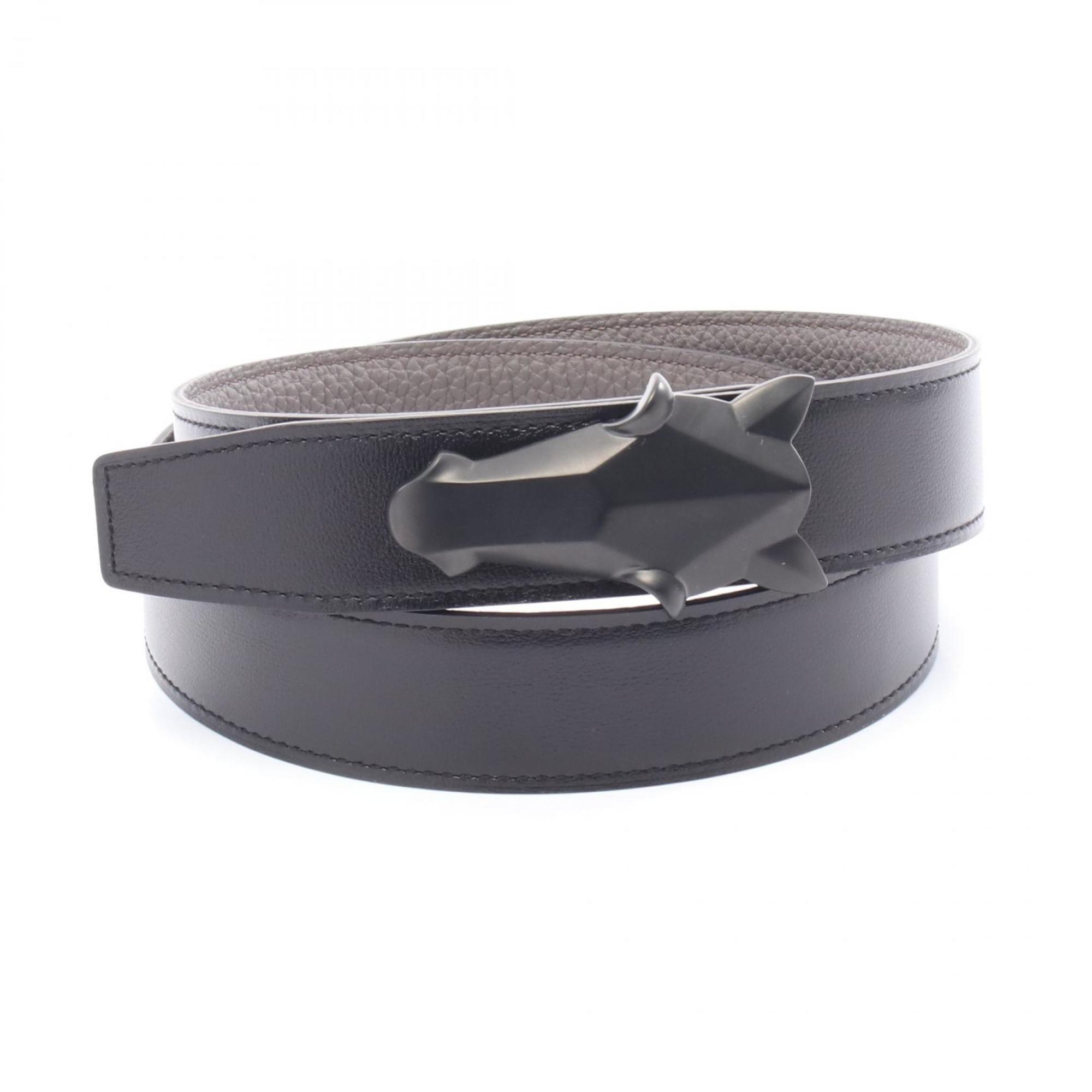Hermes HermÃ¨s Destrier Belt, Box Calf Leather, Size 135, Togo, Men’s, Black and Gray