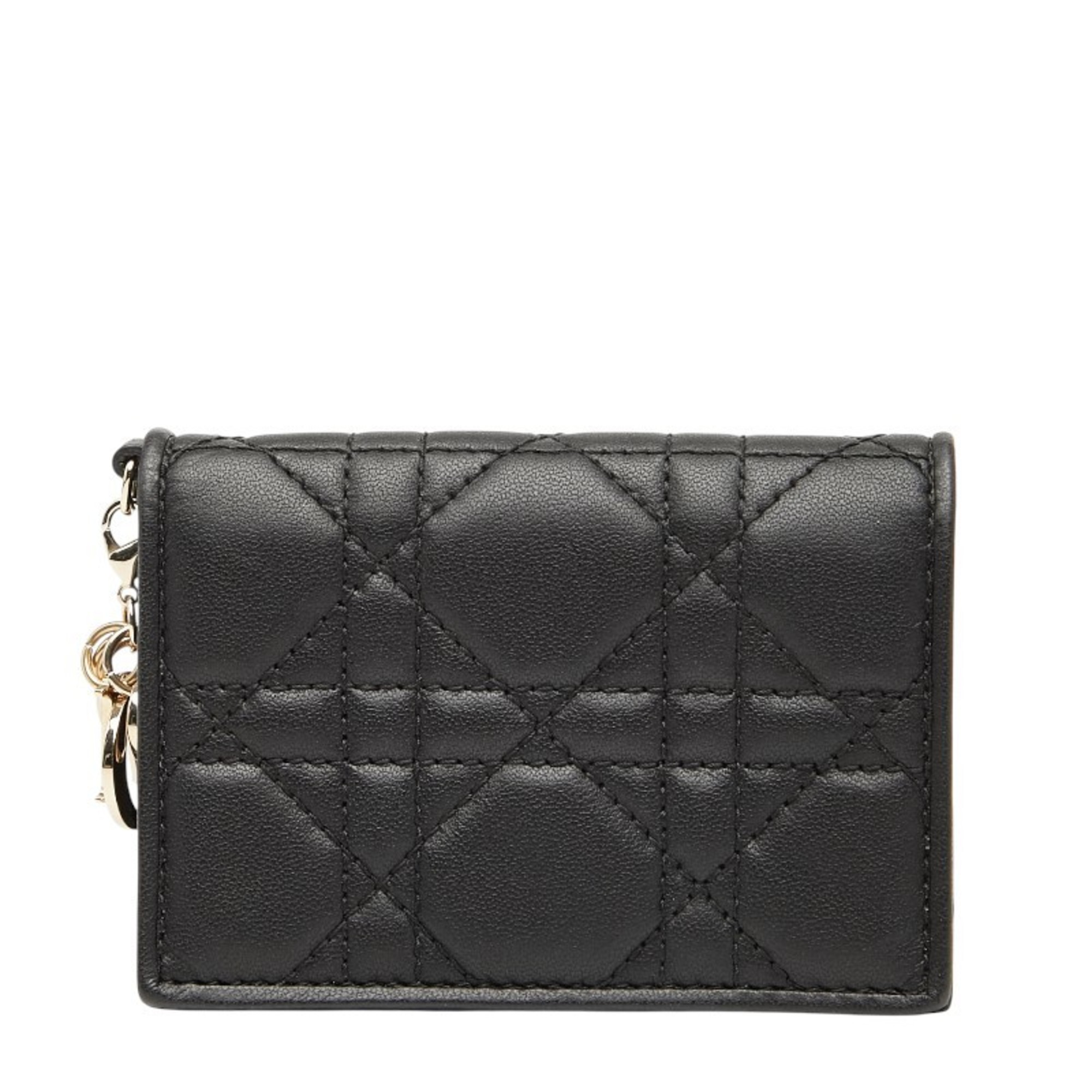 Christian Dior Dior Lady Cannage Business Card Case, Black Leather, Women’s