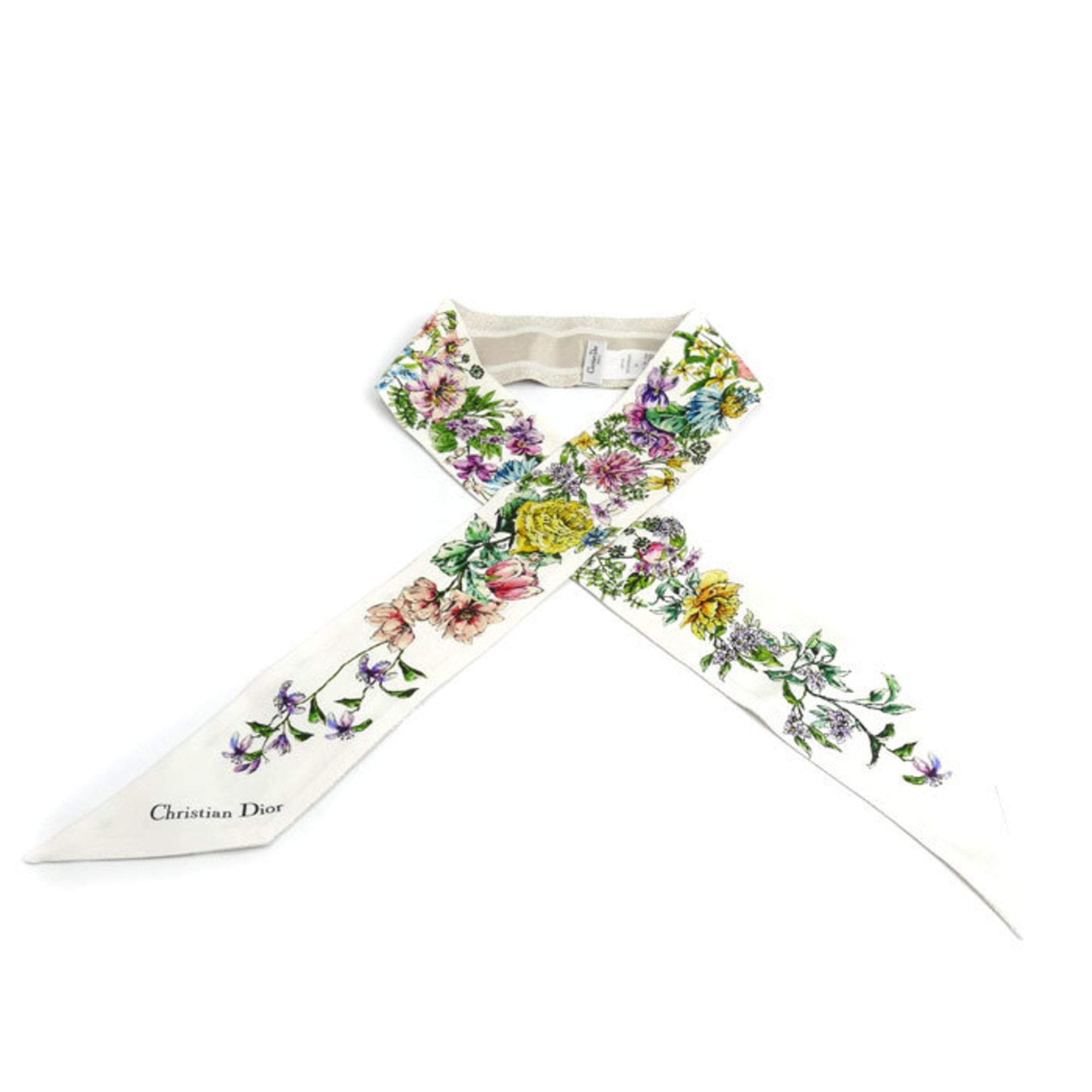 Christian Dior Dior Mitzah Flora Scarf, White/Multicolor, 24FCO1061606, Women’s