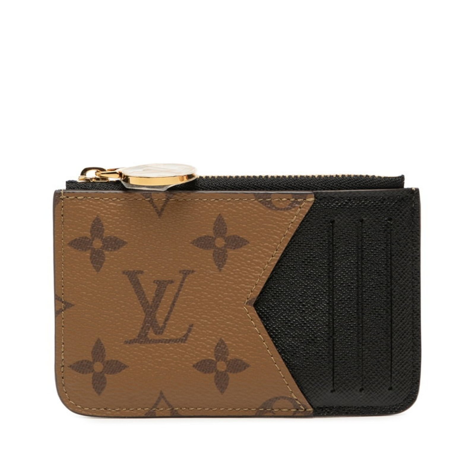 Louis Vuitton Monogram Reverse Porte Carte Romy Business Card Case Fragment M81912 Brown and Black Leather Women’s LOUIS VUITTON