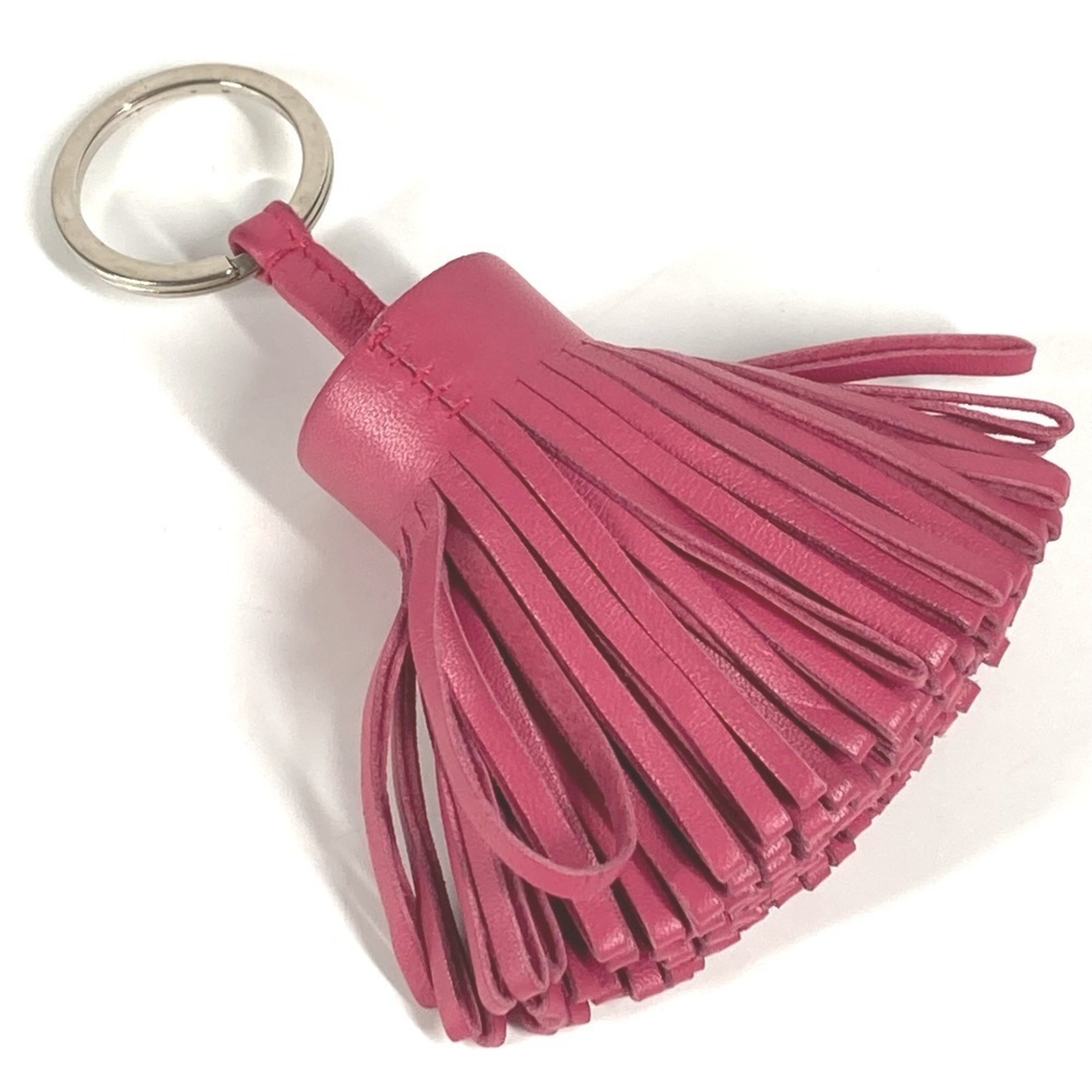 HERMES Fringe Tassel Carmen Bag Charm Keychain Leather and Metal for Men Women, Pink