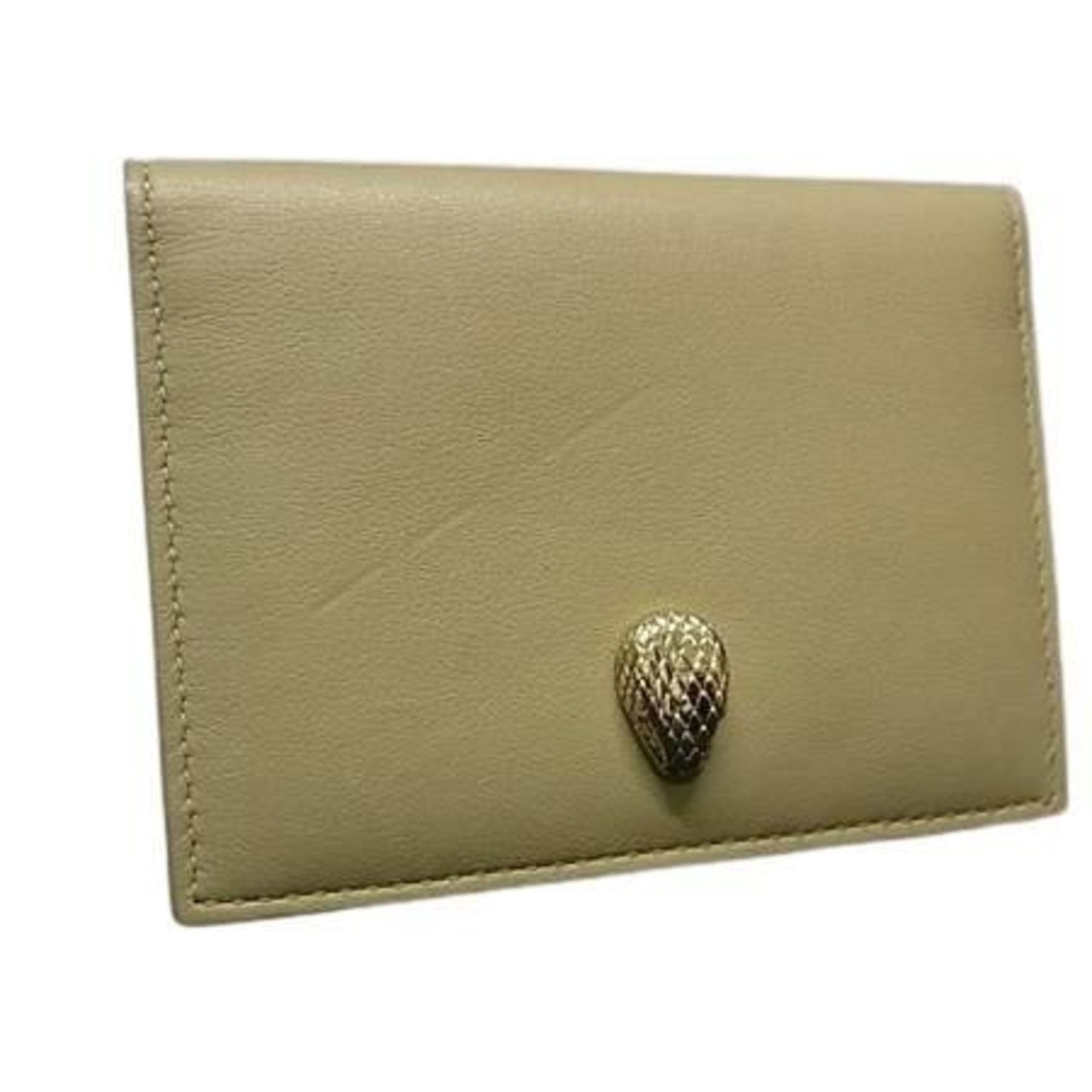 BVLGARI Serpenti Card Case 293693 Beige Leather Women’s