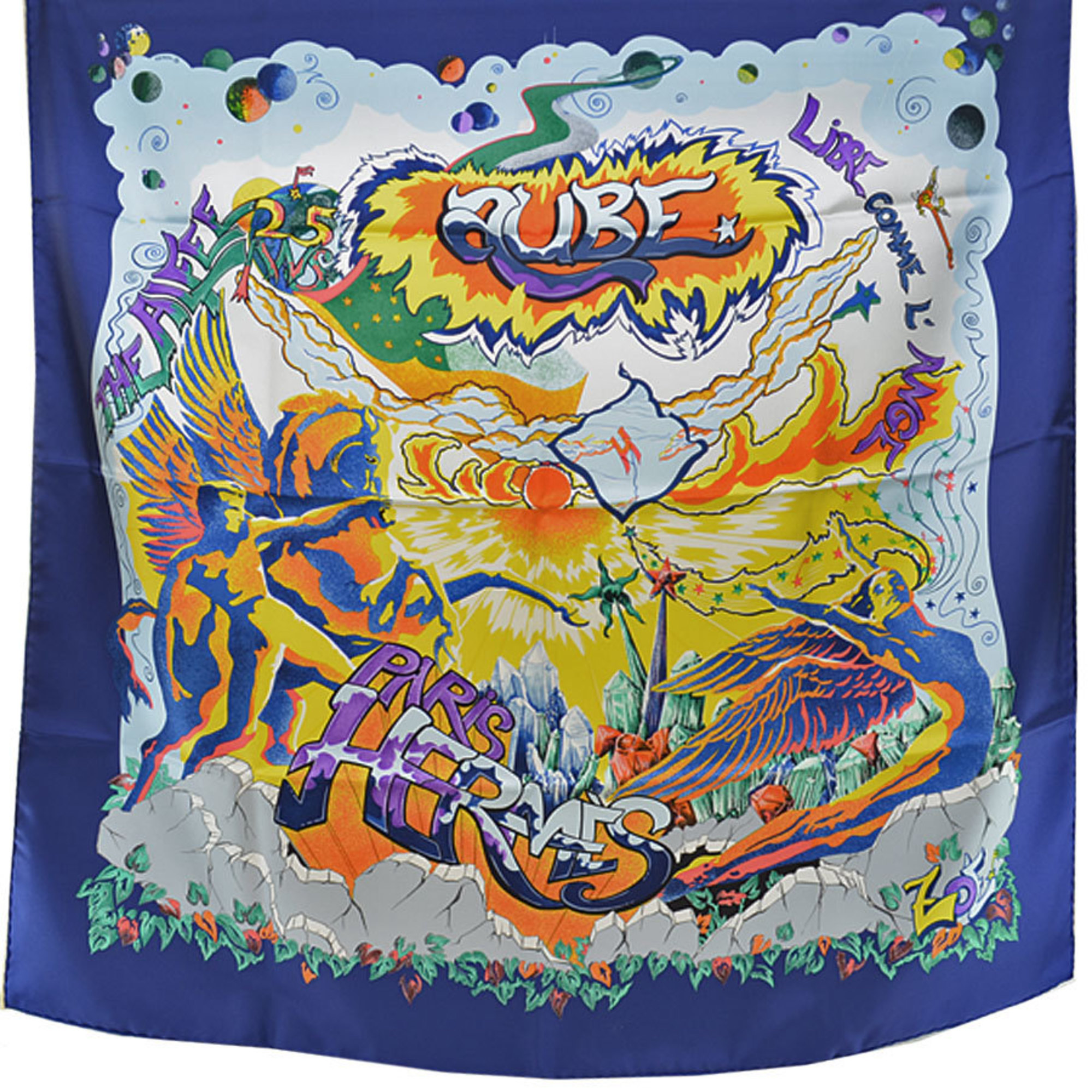 Hermes HERMES Scarf Carre 90 THE ALFEE 25th Anniversary AUBE LIBRE COMME L’ANGE Dawn Navy Yellow Multi Silk Ladies