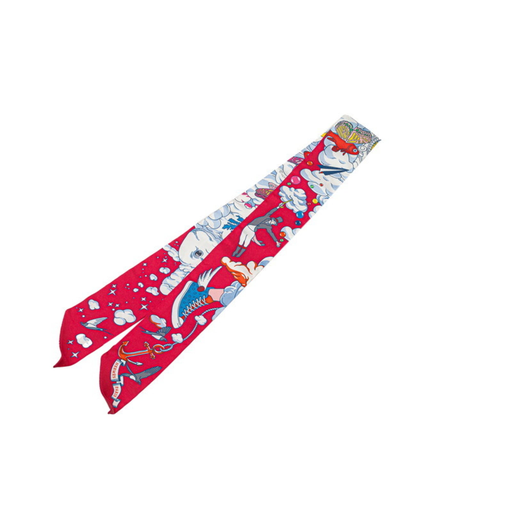 Hermes Twilly SUR MON NUAGE My Cloud Scarf Muffler Red Multicolor Silk Women’s HERMES