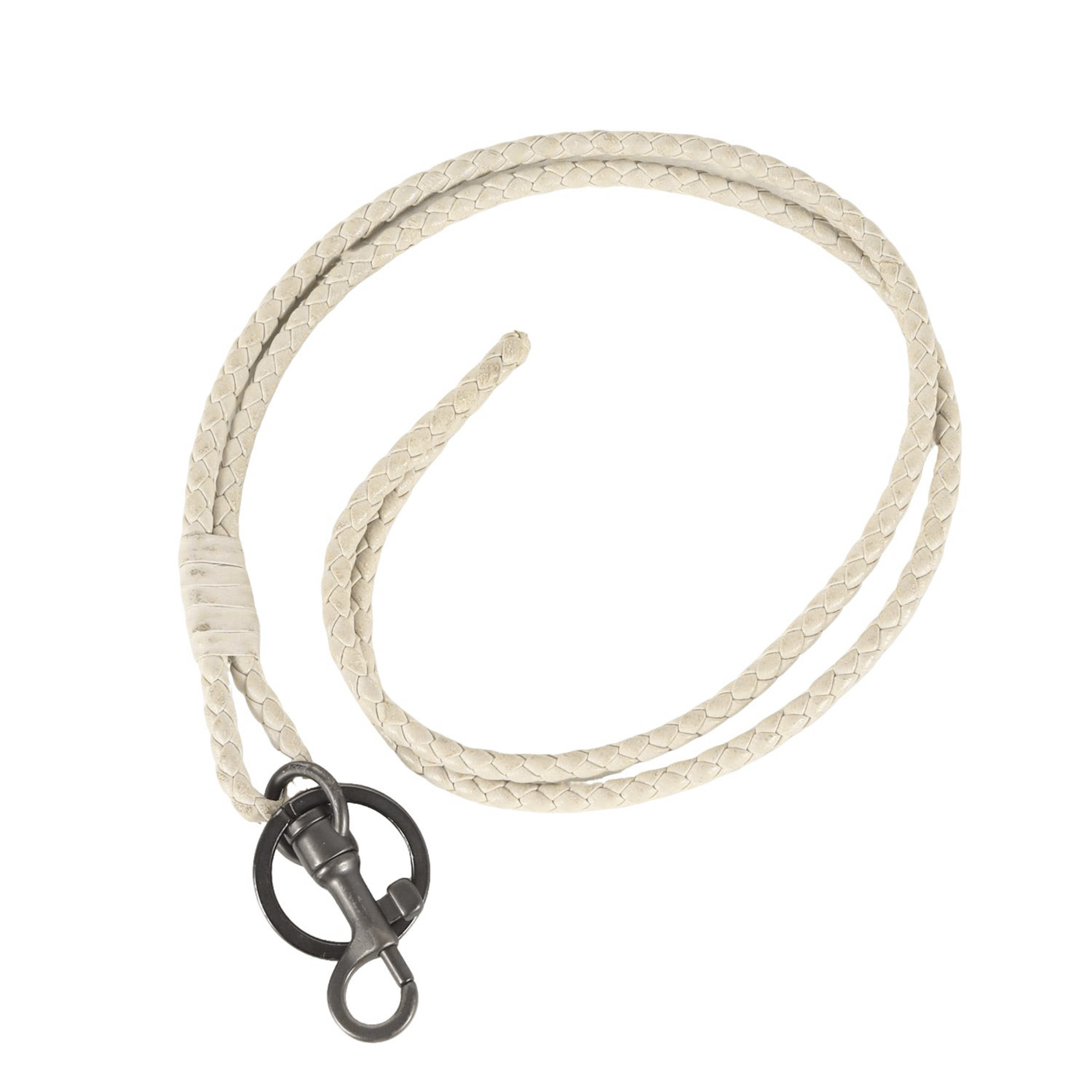 BOTTEGA VENETA Intrecciato neck strap key ring in white leather for women