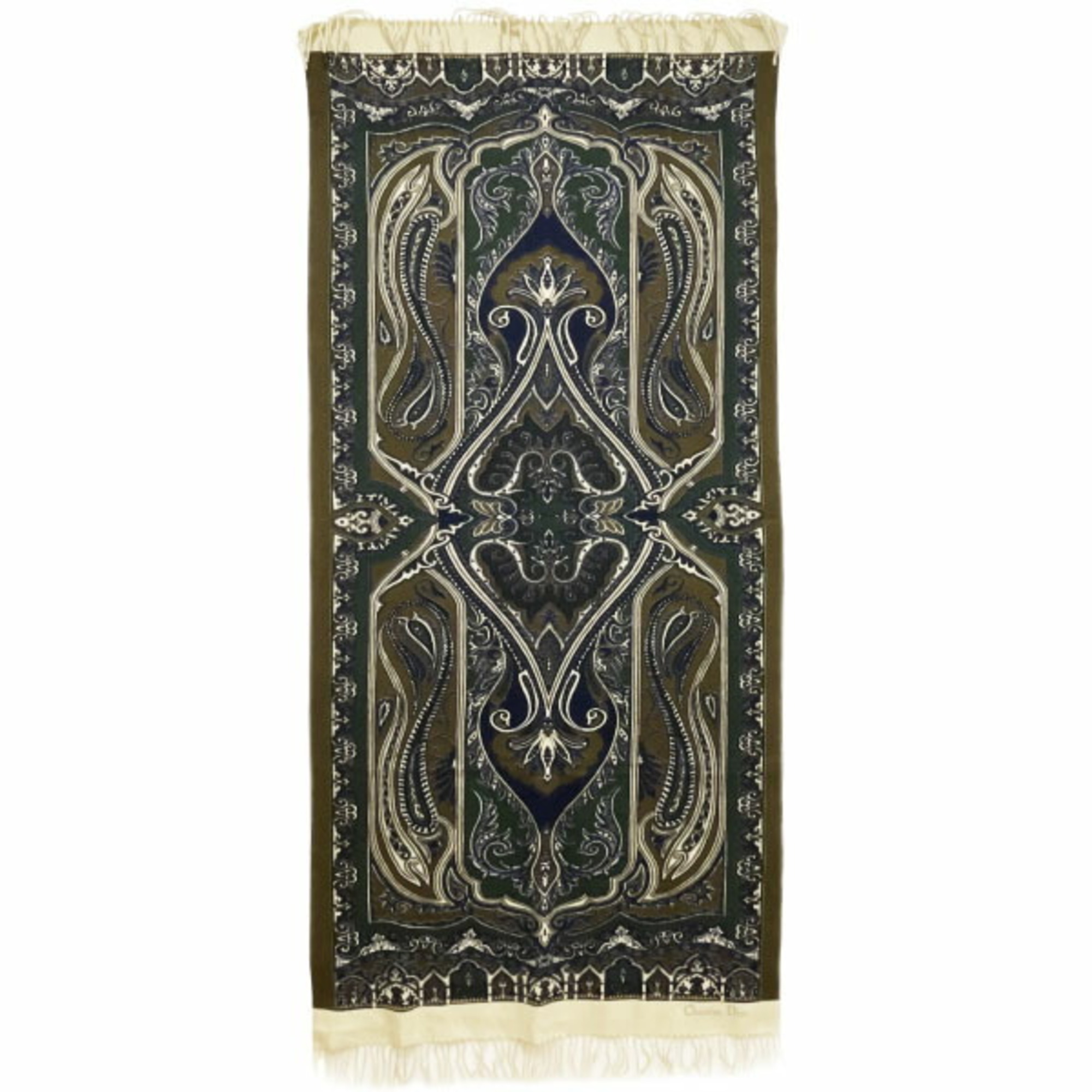 Christian Dior Stole Paisley Scarf Wool Multicolor Ivory Shawl C.Dior YY-14089