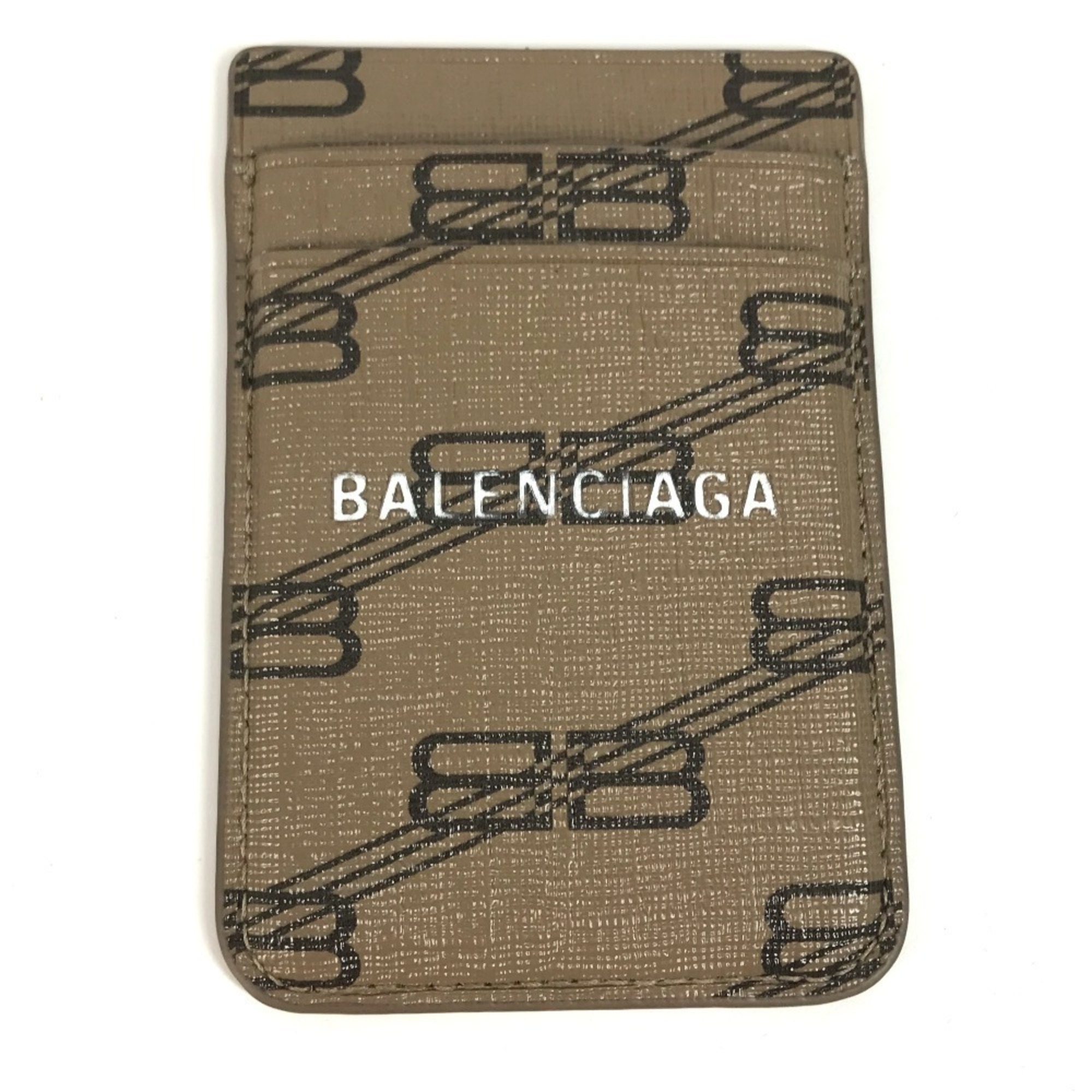 BALENCIAGA 675835 Logo Magsafe Business Card Holder Pass Case Smartphone Holder/Card Leather Men’s Women’s Brown