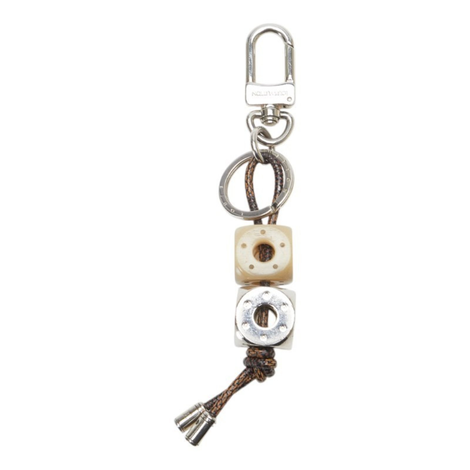 Louis Vuitton Portecle Dice Keyring M66734 Silver Brown Metal Plastic PVC Women’s LOUIS VUITTON