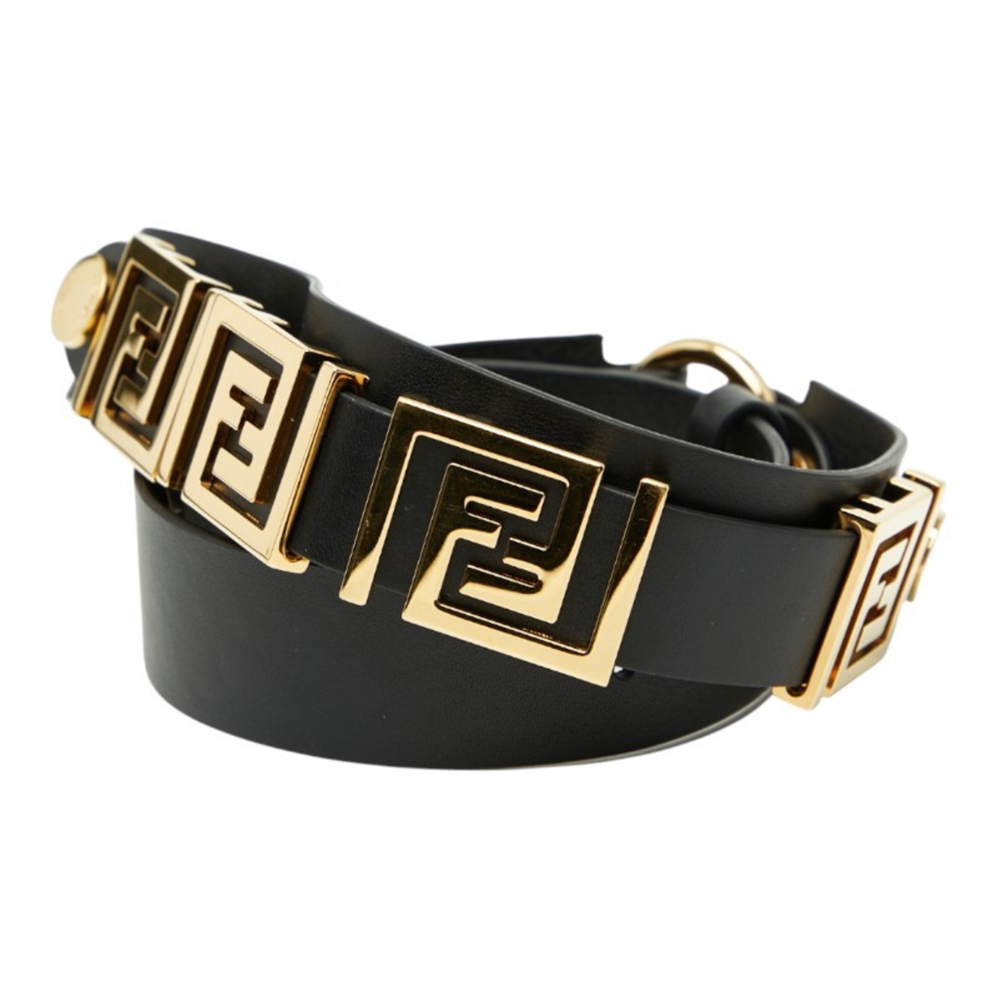 Fendi FF logo belt, size 65, 26, black and gold plated leather, women’s, FENDI