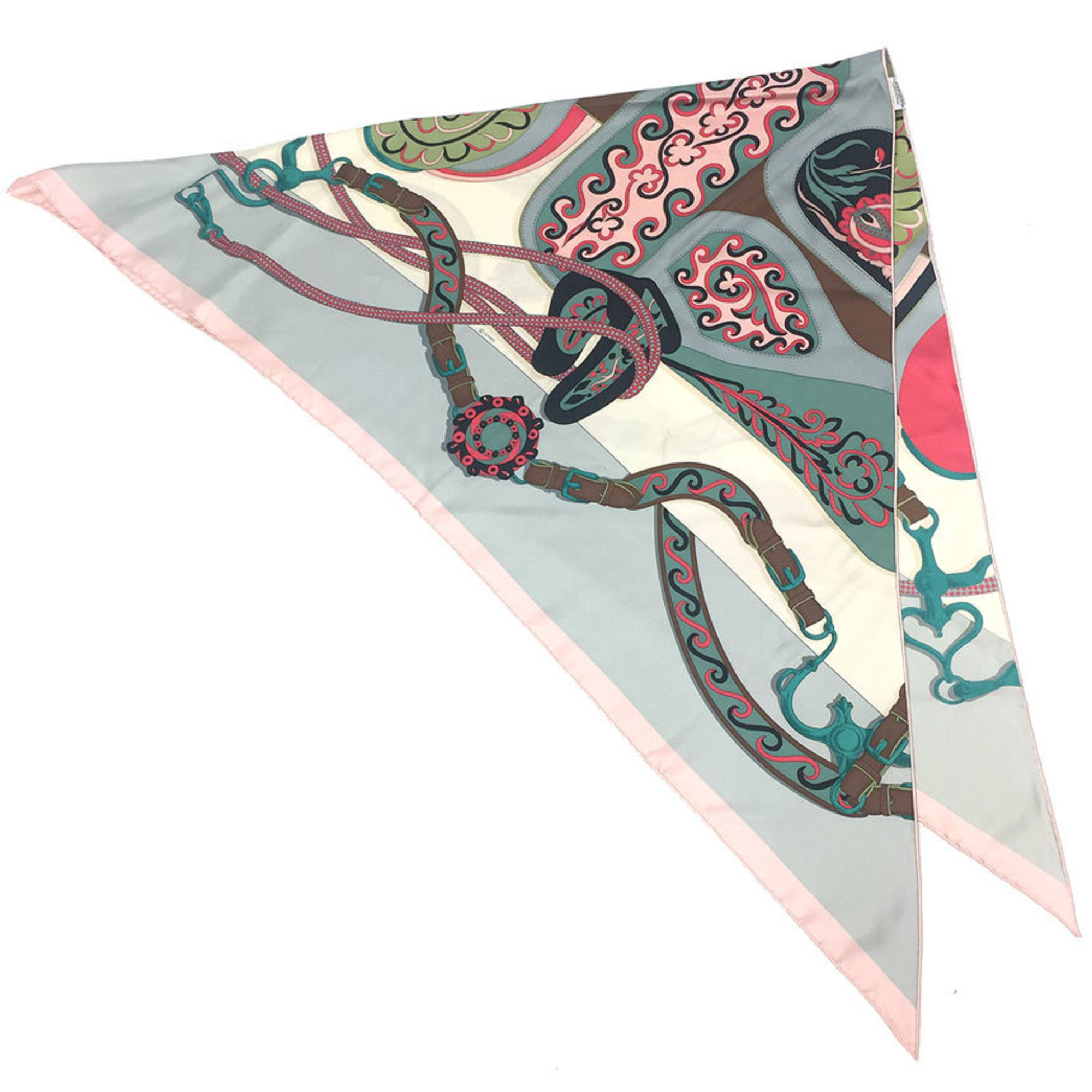 HERMES POINTU TWILL FESTIVAL DES AMAZONES 571797S 02 Triangle Scarf/Bandana in Black/Gris Perle/CrÃ¨me. A preserved HermÃ¨s scarf/muffler.